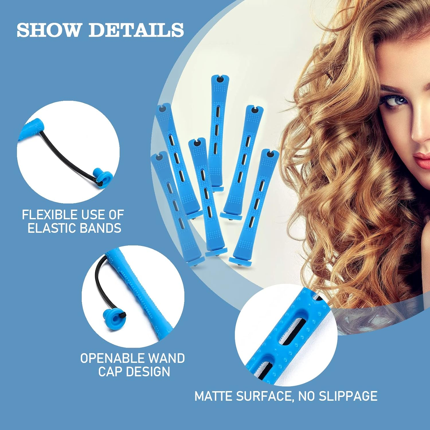 CZAYEFNH 50 Pieces Hair Wave Rods Short Non-Slip Hair Rollers Plastic with Elastic Band Perm Bars Hairdressing Tool with 2 Steel Spit Duck Comb for Hairdressers 0.35 Inches image number 2