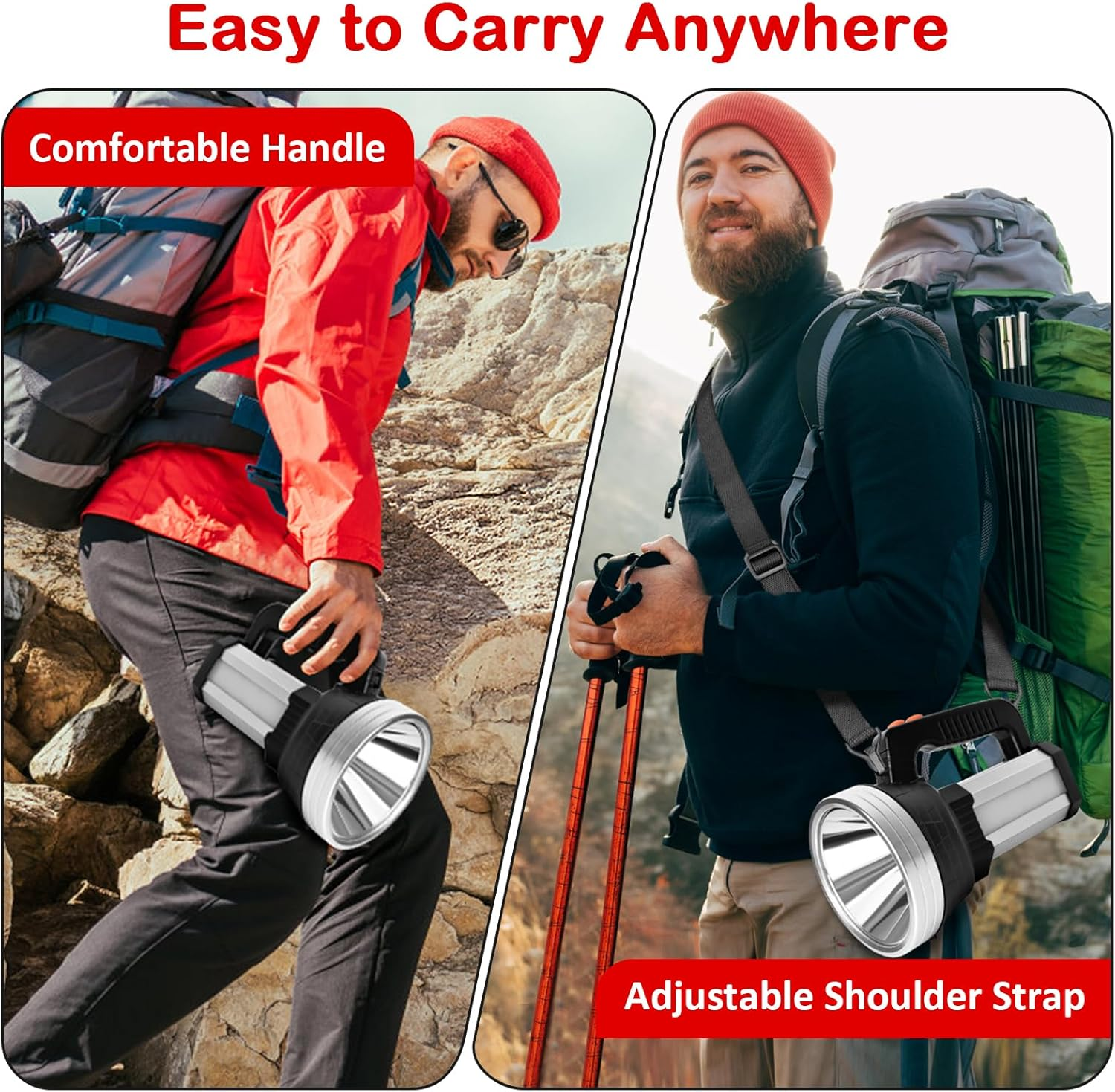 Masmejor LED Powerful Flashlight,10000Mah Rechargeable Handheld Spotlight, 2000LM, IPX4 Waterproof, 6 Modes, Portable Search Light for Emergency, Power Outages, Hiking, Camping & Outdoor Activities image number 1