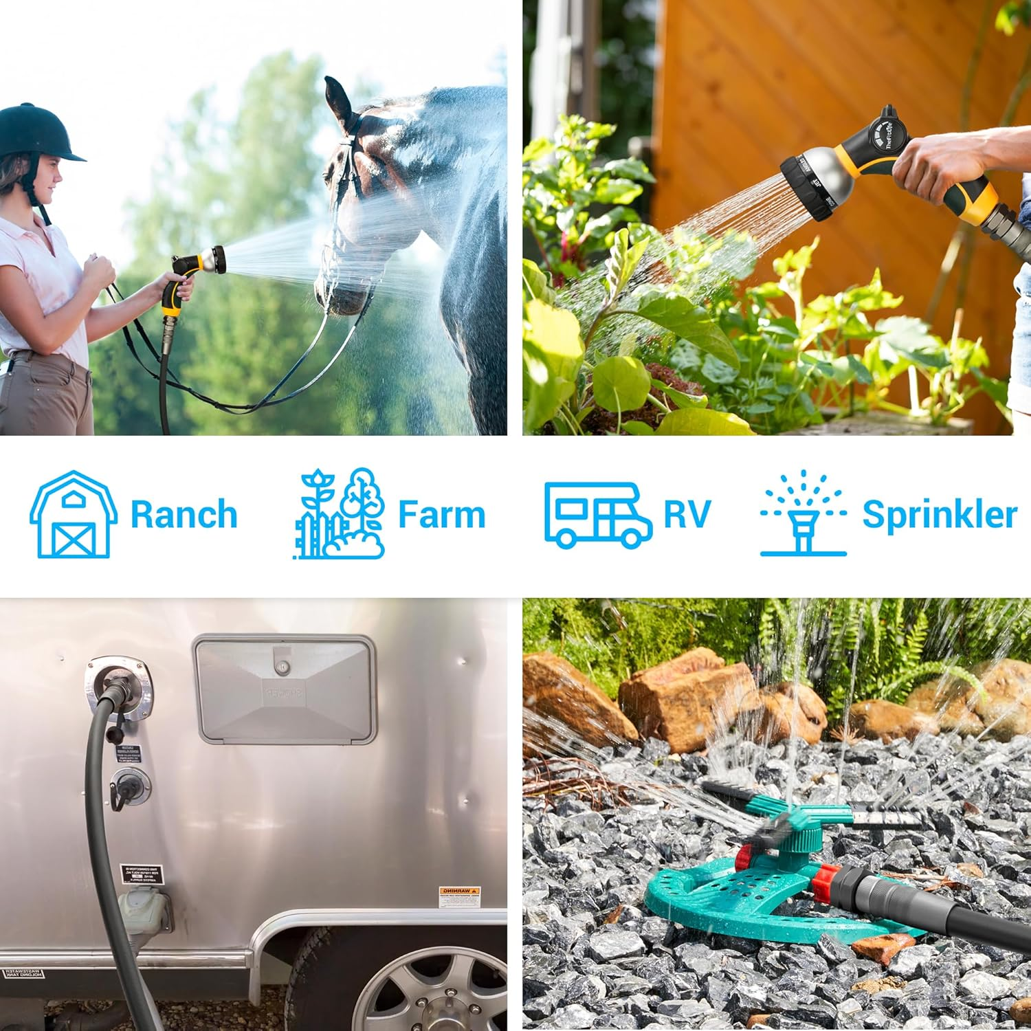 Thefitlife Garden Hose 50Ft - Flexible Water Hose with Nozzle and Metal Fittings, High Pressure X 1/2" Outdoor Hose for Reel Cart, Sprinkler, Easy Storage, Leak Proof