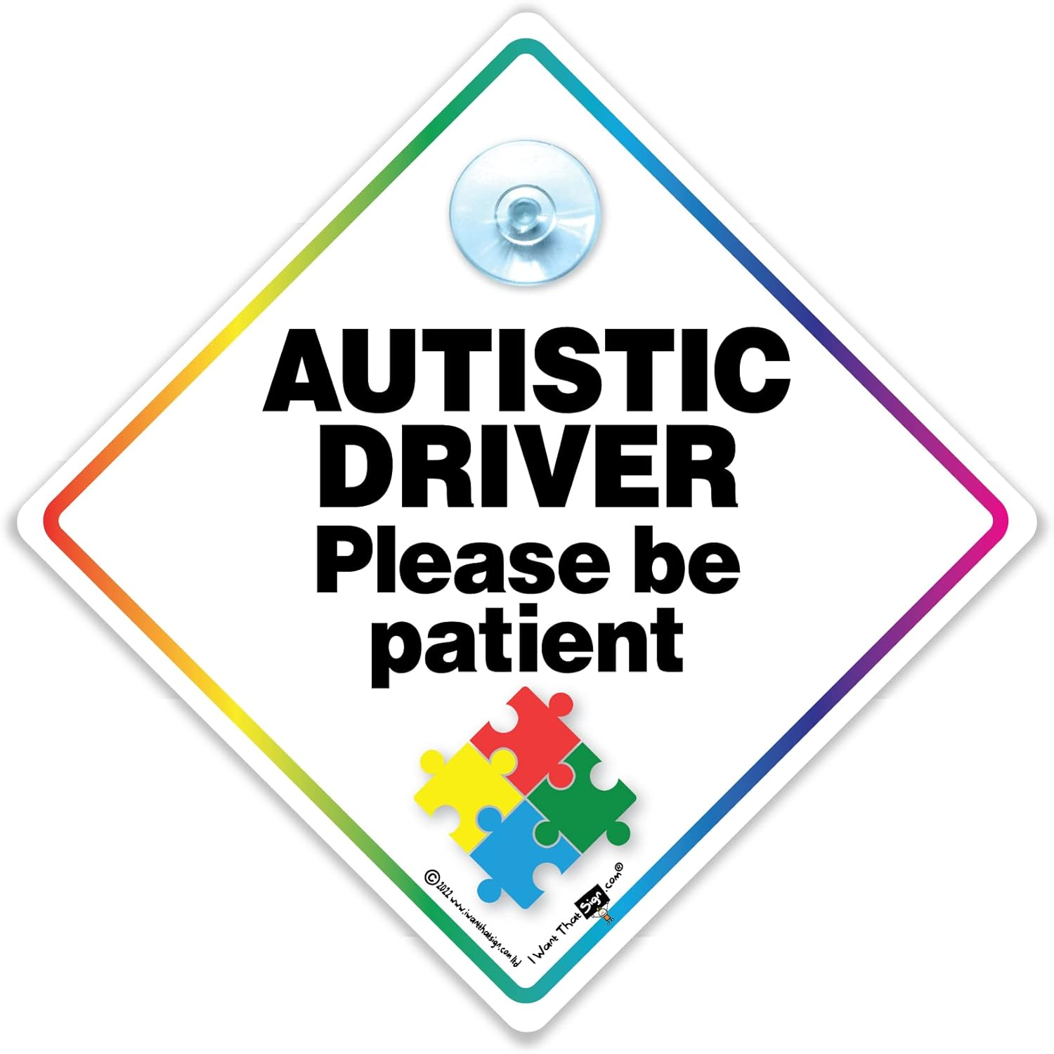 Iwantthatsign.Com Autistic Driver Please Be Patient Car Sign, Autism Awareness Sign, 14 X 14Cm