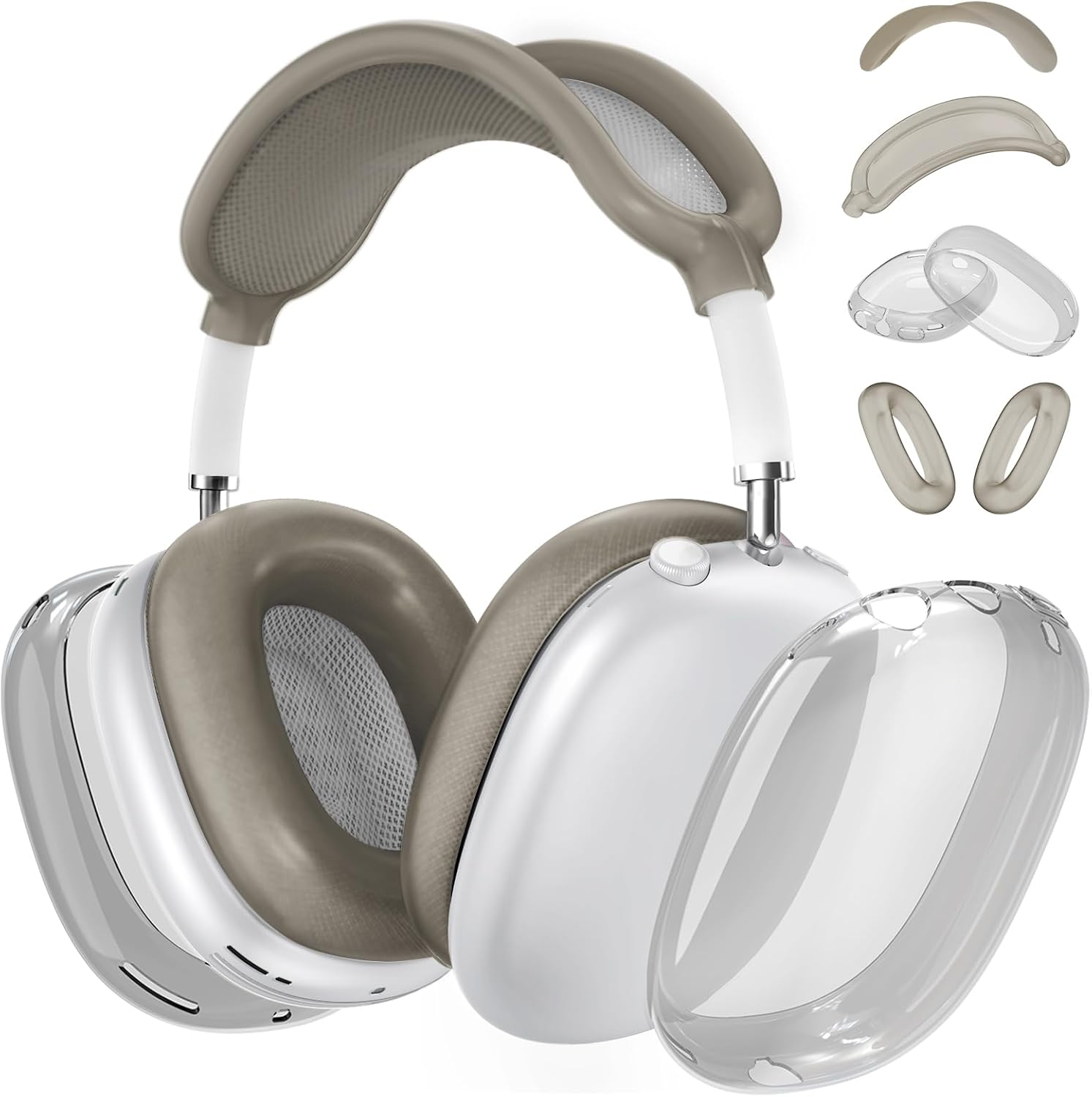 [4 in 1] Silicone Case Cover for Airpods Max Headphones, Clear Soft TPU Ear Cups Cover/Ear Pad Case/Headband Covers for Airpods Max (2024/2020), Transparent Accessories for Airpod Max (USB-C), Purple