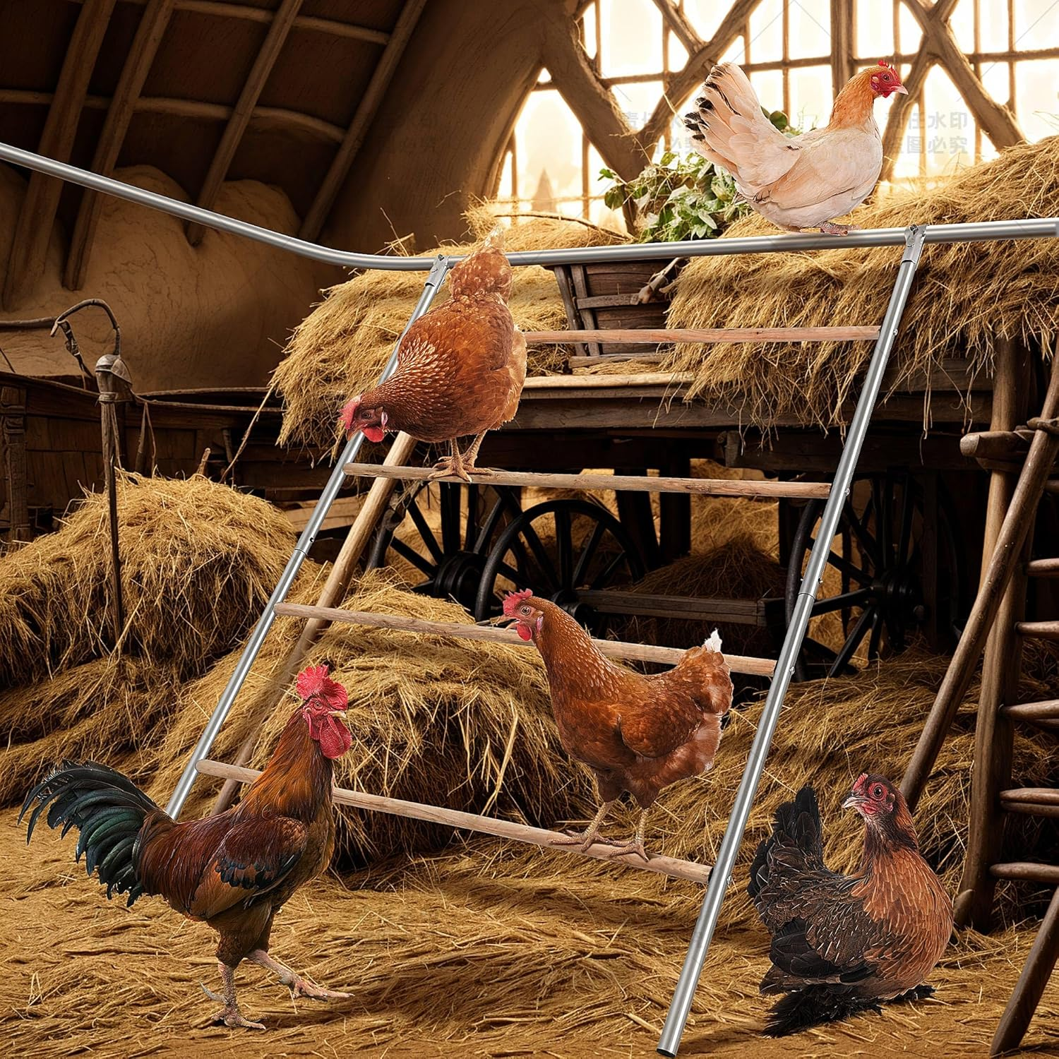 YUMEKA Chicken Roosting Ladder,Chicken Perch for Coop,Chick Roosting Bars, Cock Coop Toys, Suitable for Chicken Run and Chicken Perch, Backyard Poultry, Farm Roost Toys for Hen 55.1' L X 40.1' W image number 4