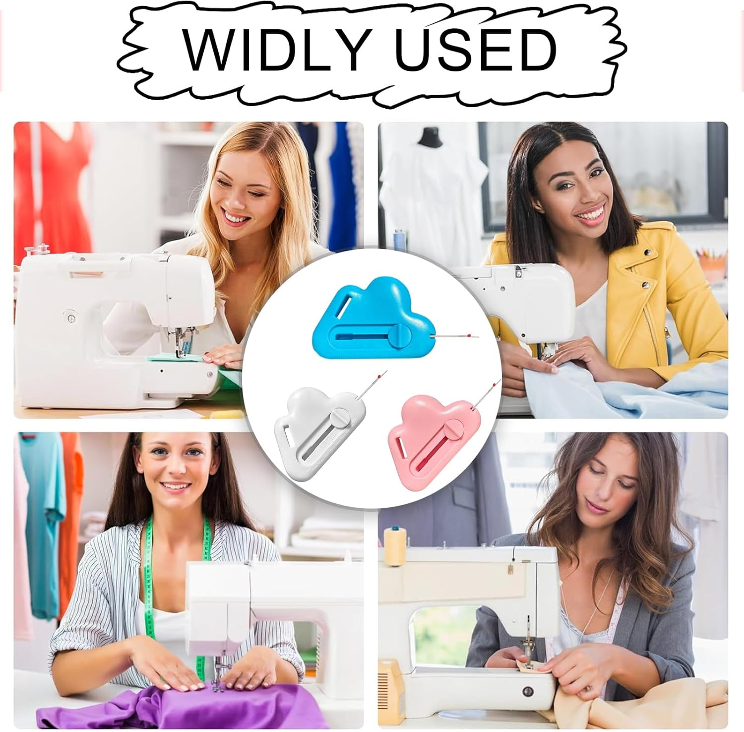 3Pc Magnetic Seam Guide & Seam Ripper - Multipurpose Polygonal Hemmer Guide with Measurement Scale - Universal Sewing Machine Accessories Kit for Precision Stitching （White,Blue & Pink) image number 4