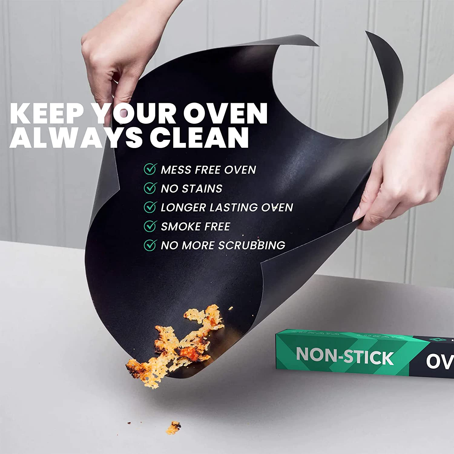 Lukata Large Heavy Duty Oven Liner (3 Pack) - Teflon Oven Liners for Bottom of Oven for Gas, Electric and Fan Assisted Ovens - Reusable Non-Stick Oven Mats for Bottom of Oven - BPA Free - With Storage Band image number 5