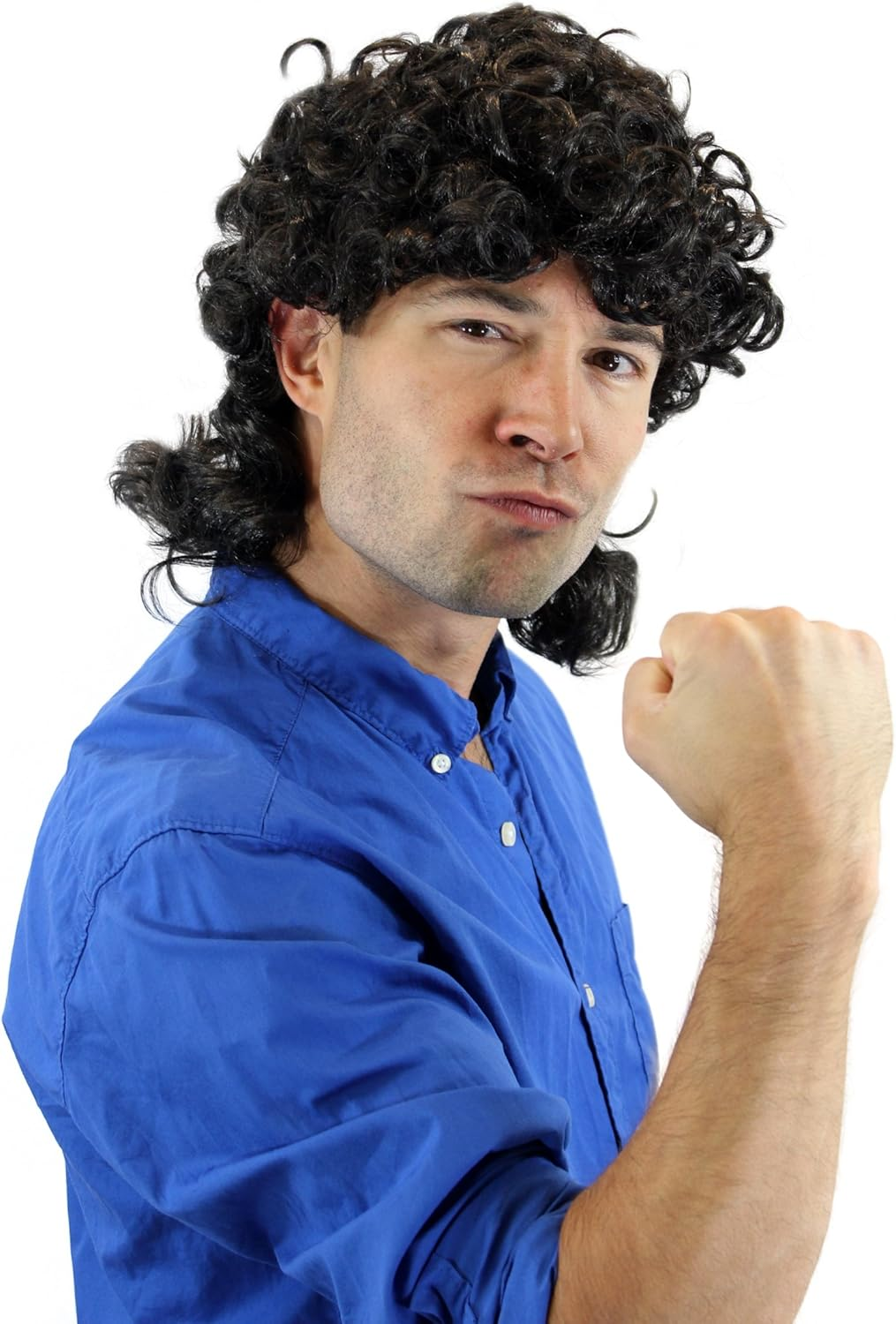 WIG ME up - 3751-P1 Carnival Halloween Wig Men'S Wig Black Strong Curly Manta Proll Vokuhila Mullet