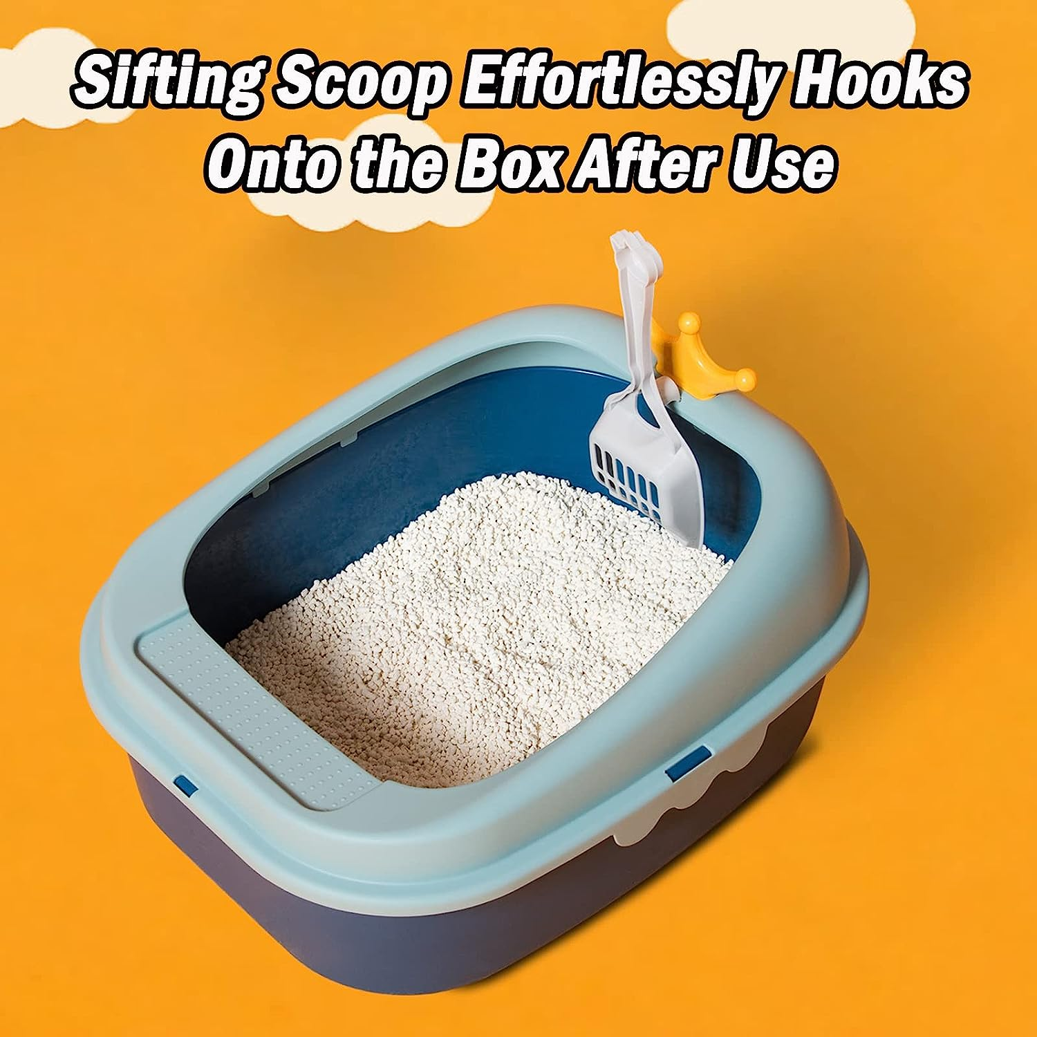 Cat Litter Box with Heightening Anti-Splashing Cat Toilet with Litter Sifting Scoop, Semi-Enclosed Removable Prevent Sand Leakage Deodorizing Cat Pan Easy to Clean and Assemble (Small, Blue) image number 1