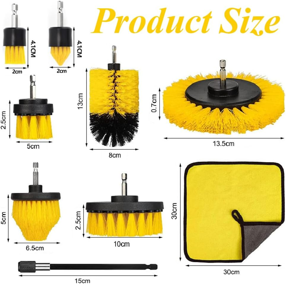 7 Pcs Drill Brush Attachment Set, Portable Drill Scrub Brush, Power Cleaning Scrub Brush Kit, Cleaning Kit Suitable for Car Bathroom Wooden Floor Laundry Room Cleaning (Yellow)