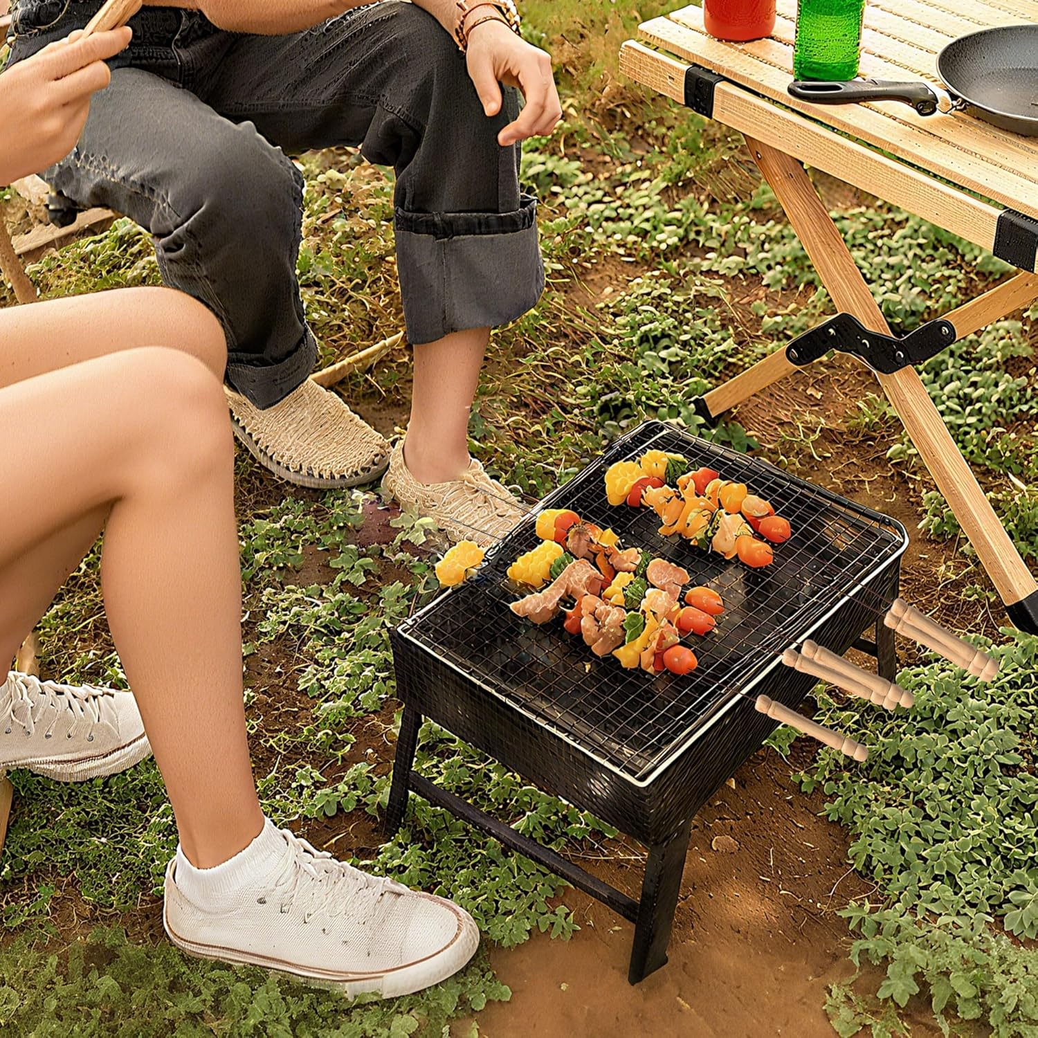 IMEEA 15Inch/38Cm Kebab Skewers 10 Pcs Kebab Sticks Stainless Steel Barbecue Skewers BBQ Sticks with Wooden Handle for Grilling Vegetables Marshmallows image number 6