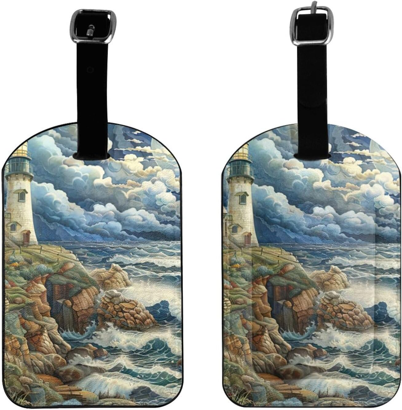 The Seaside Lighthouse Print Elegant Tag Stylish Tag Luggage Tag 4.3 X 2.76 Inch for Suitcases Travel Bags image number 3