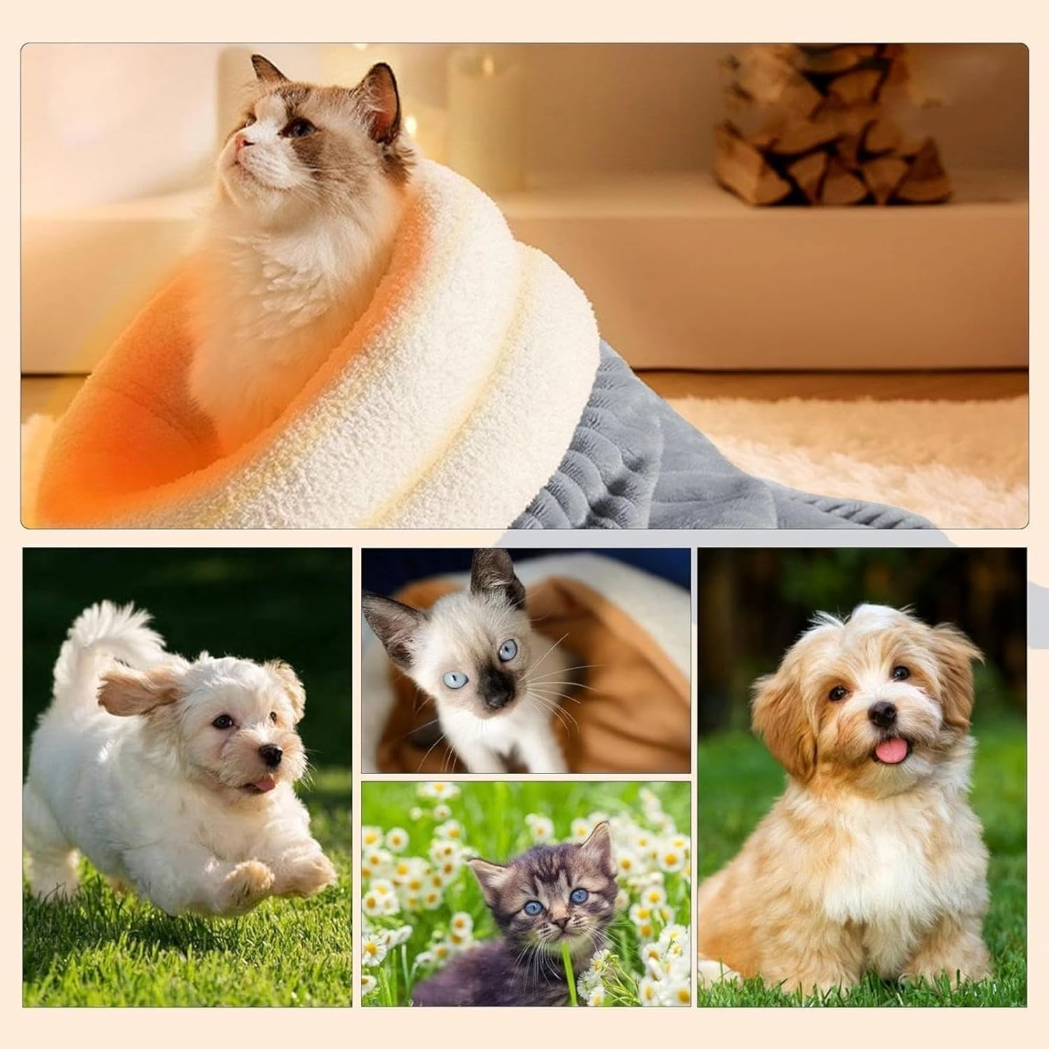 Poemtian Cat Sleeping Bag, Cat Beds for Indoor Cats, 360&deg;Soft Plush Cat Sack, Comfortable Pet Snuggle Sack (L) image number 3