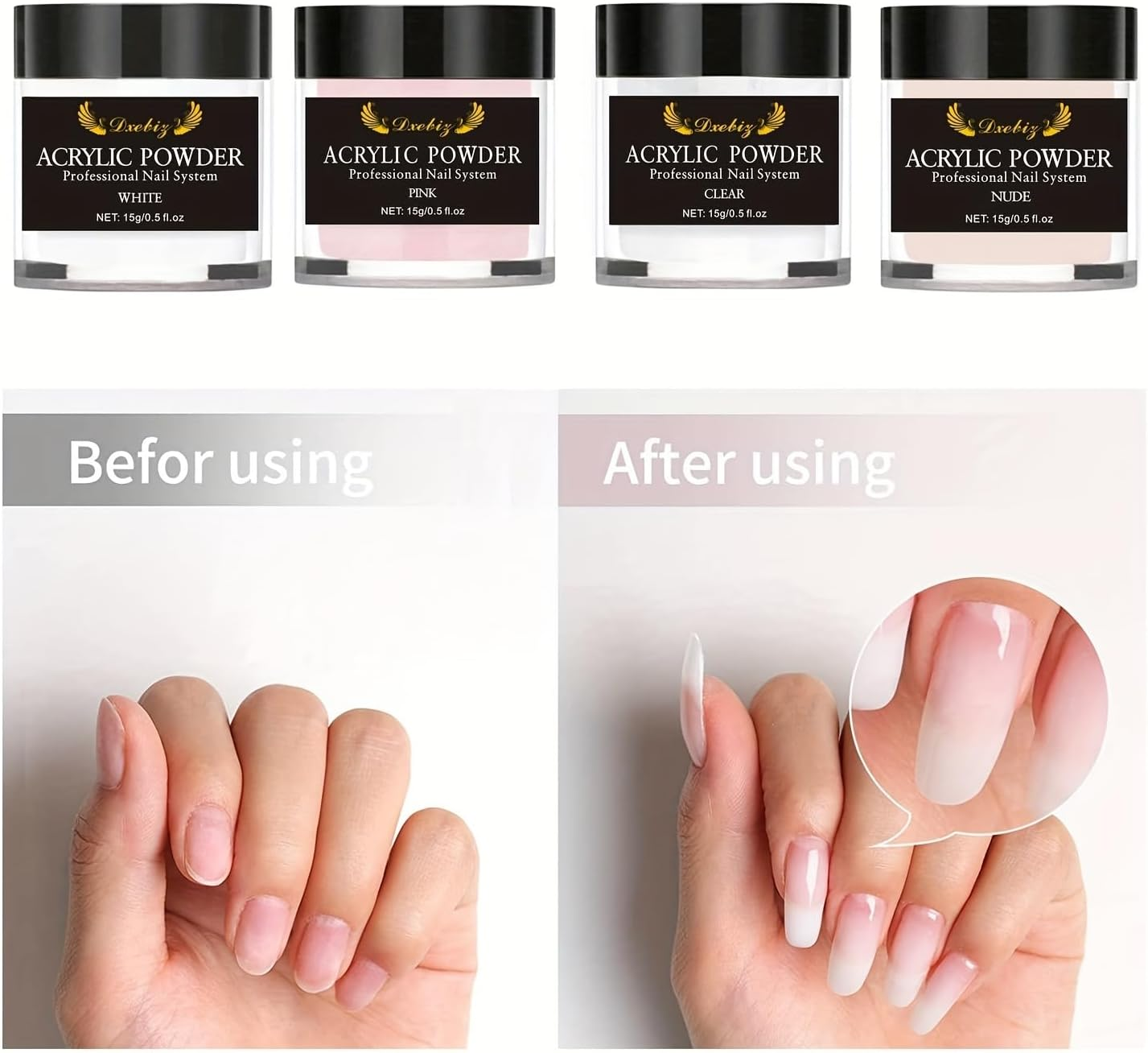 Acrylic Powder Long-Lasting 15G (Nude) Professional Acrylic Nail Powder System for Acrylic Nails Extension 3D Nail Art Polymer Powder