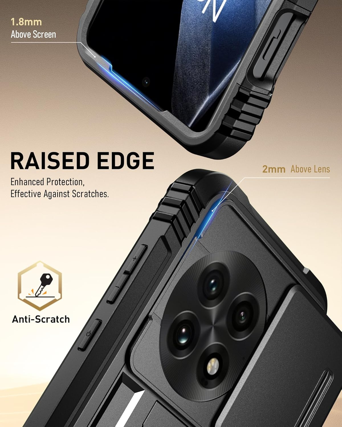 Poetic Revolution Case for Oneplus 13 5G, [Slide Camera Cover], Built-In Screen Protector [Work with Fingerprint ID], [2 Front Frame] Full Body Rugged Shockproof Case with Kickstand, Black - Blue image number 3