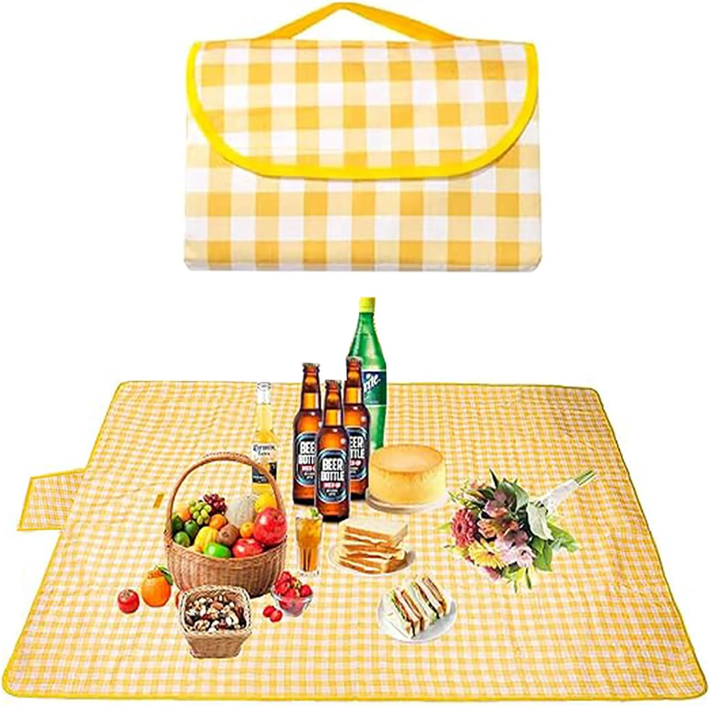 Yqkangzhu Extra Large Outdoor Picnic Blanket, 79'' * 79'' Foldable Beach Blanket, Sandproof Picnic Rug, Camping Carpet, Portable Picnic Mat, Waterproof Sand Mat for Travel, Holiday Party, Park Lawn image number 3
