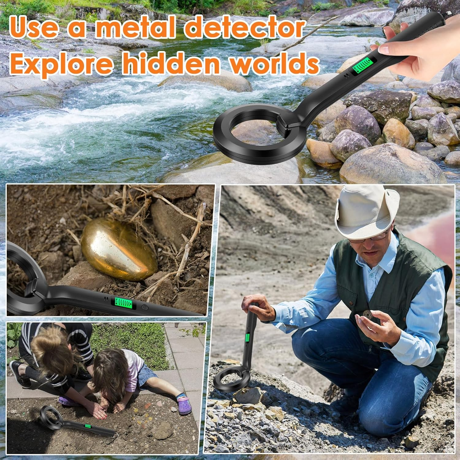 Abizarch Metal Detector, IP54 Waterproof-Portable High Sensitivity Metal Detector with Audible & Vibration Alerts, 360&deg; Scanning Handheld Metal Detector Treasure Finder for Metal Objects (Black) image number 4