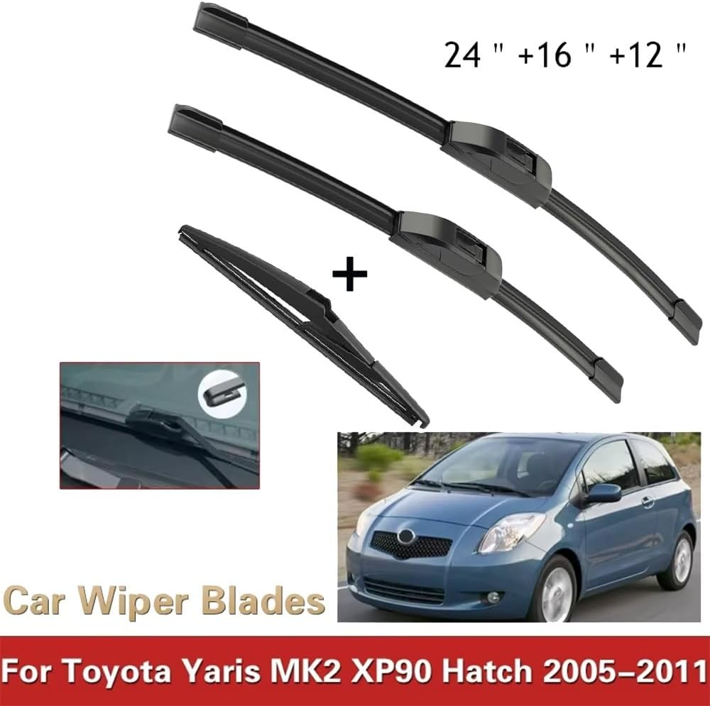 Wiper Blades Compatible with TOYOTA Yaris MK2 XP90 2005-2011 Hatchback Front Windshield Windscreen Window Rubber Refill Cap 2007 2008 2009 (Color : Front Rear, Size : RHD) image number 4