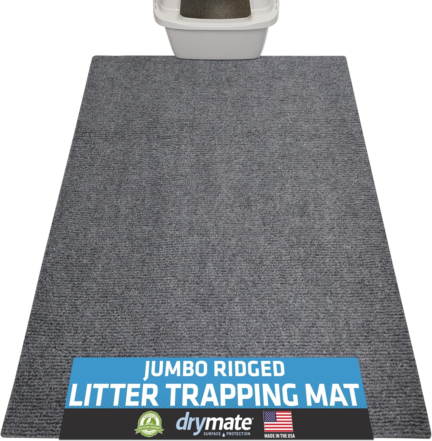 Drymate Jumbo Cat Litter Trapping Mat, (Ridged Design), Traps Litter & Mess from Box, Soft on Kitty Paws, Absorbent, Waterproof, Urine-Proof, Machine Washable, Durable, (USA Made) (36" X 47") image number 1