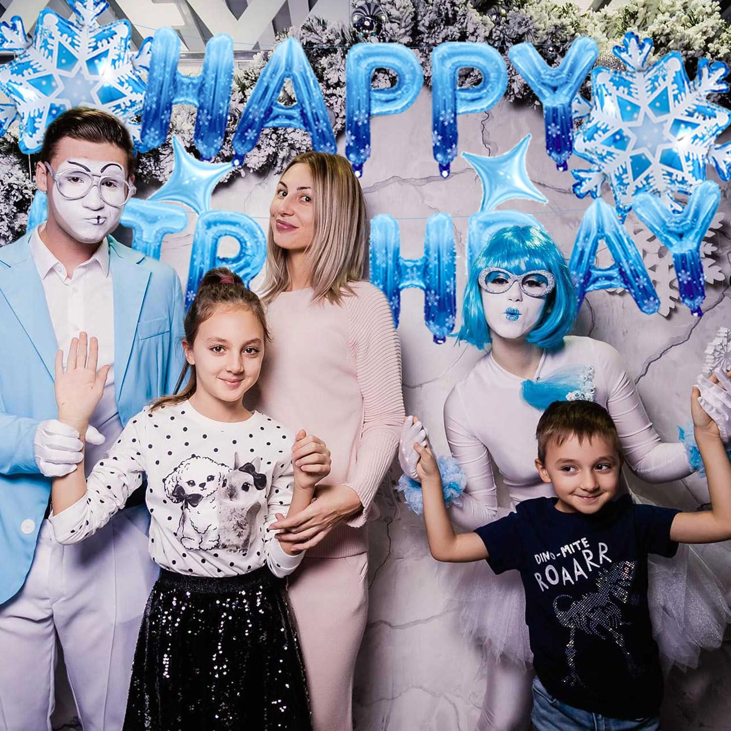 Blue Snowflake Happy Birthday Foil Balloon Banner Set for Winter Wonderland Birthday Party Decorations