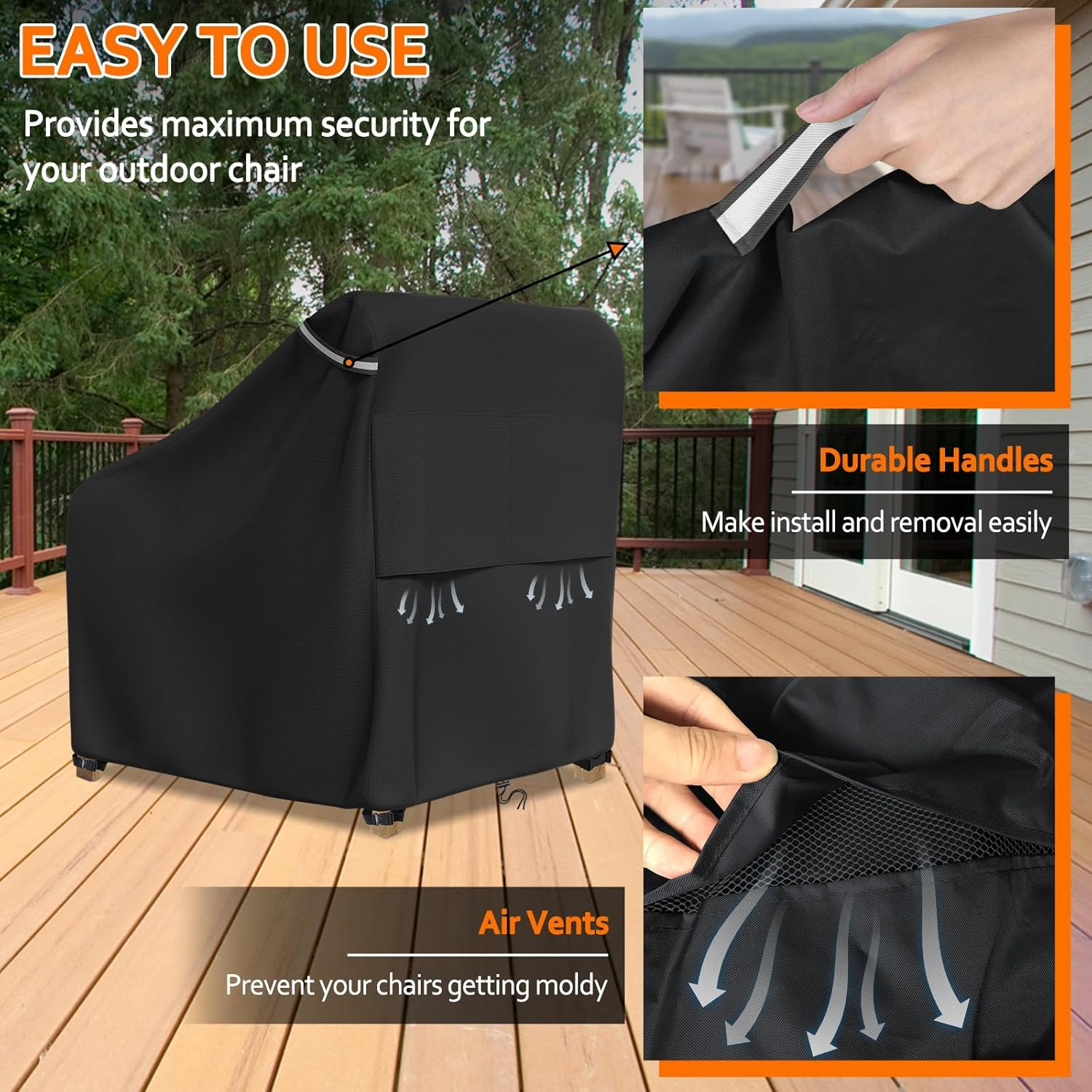 STARTWO Patio Chair Covers Outdoor Furniture Covers Waterproof Fit for 32"Lx 37" W X 36"H, Lounge Deep Seat Cover, Heavy Duty Chair Covers for Lawn Furnitures, Black