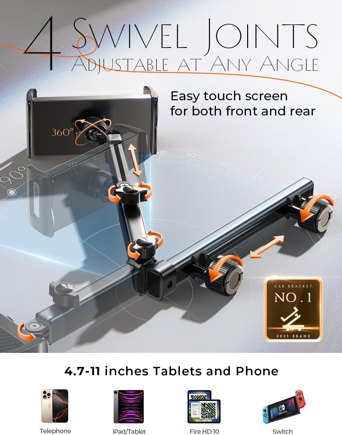 LISEN 3 in 1 for Ipad Holder for Car Accessories for Women Interior Road Trip Essentials Camping Tablet Holder Backseat Car Organizer Car TV for Backseat Headrest Ipad Car Mount Kids Fire Tablet image number 4