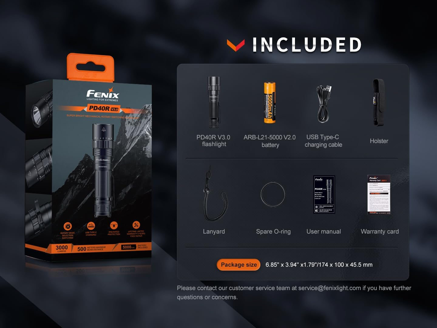 Fenix PD40R V3.0 Rotary Switch 3000 Lumen Rechargeable Torch | High-Performance LED Flashlight | USB-C Charging IP68 Waterproof Dustproof Torch - Compact Design for Camping, Hunting, Searching - Black image number 4