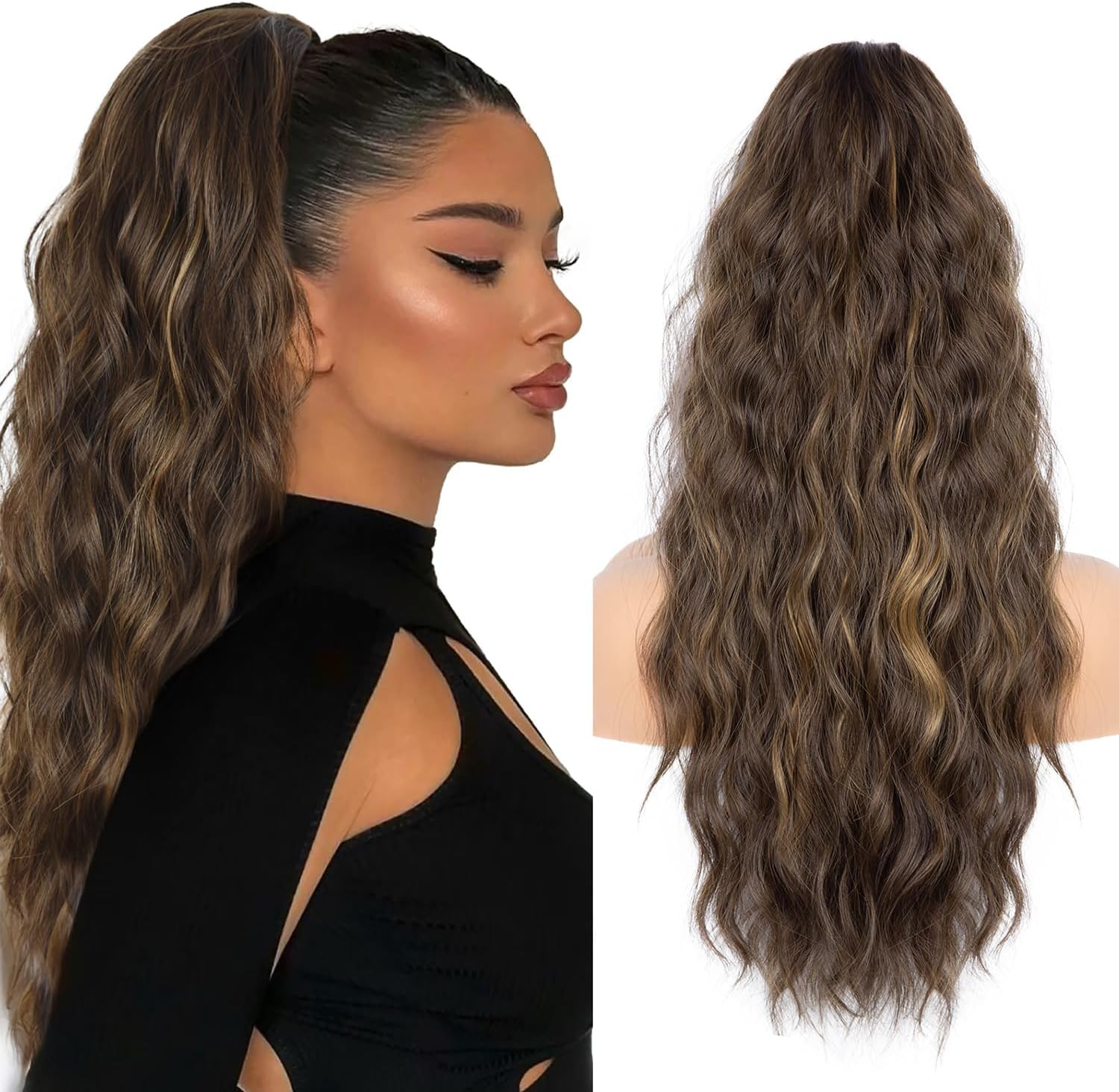 26 Inch Blonde Ponytail Extension, Drawstring Ponytail Extension for Women, Long Wavy Pony Tails Hair Extensions, Synthetic Hair Extensions Ponytail for Daily Use