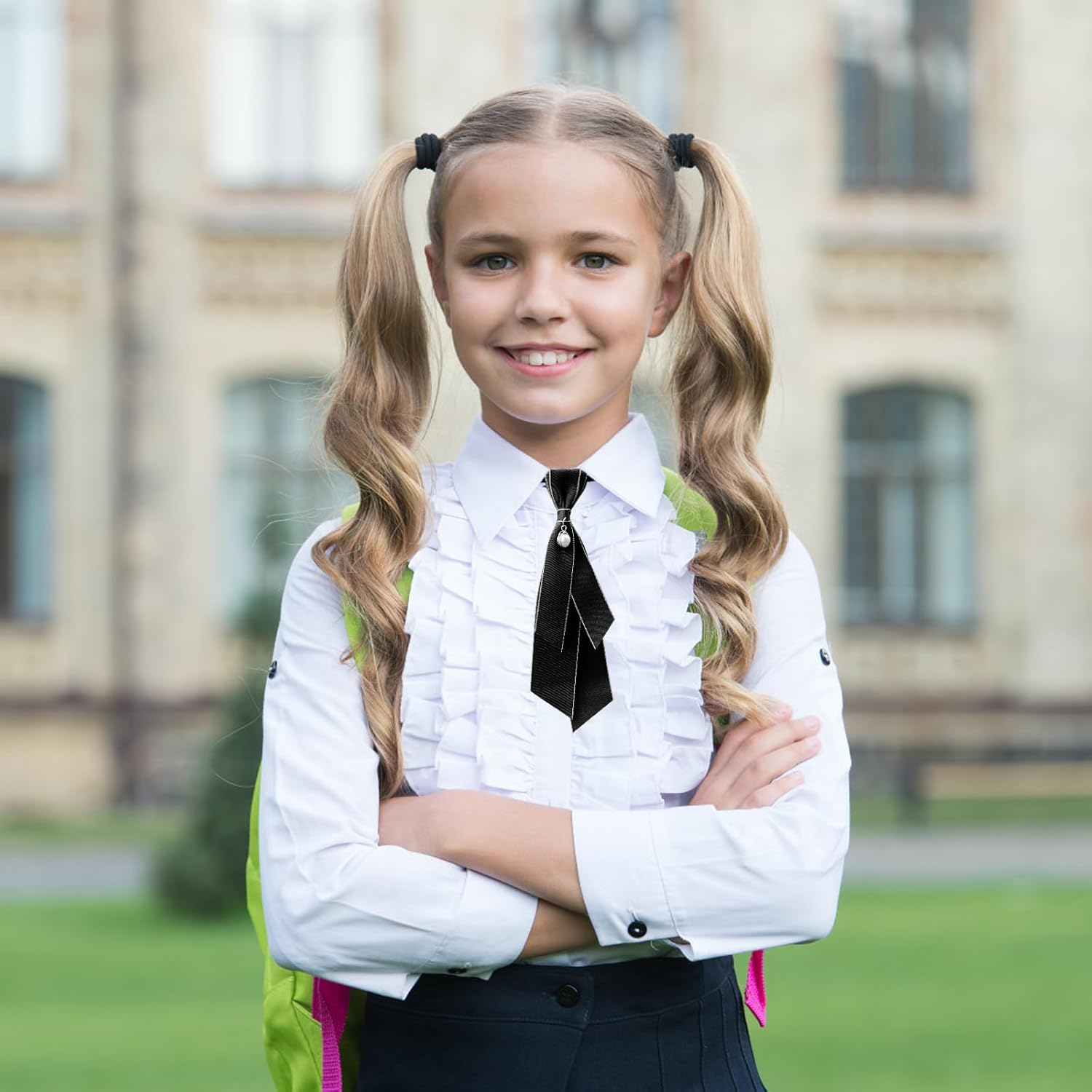 Luckyvestir Bow Ties for Women, Girls Uniform Black/Red/Green Neck Tie, Vintage Accessory for School Shirt Work - A:Black image number 5