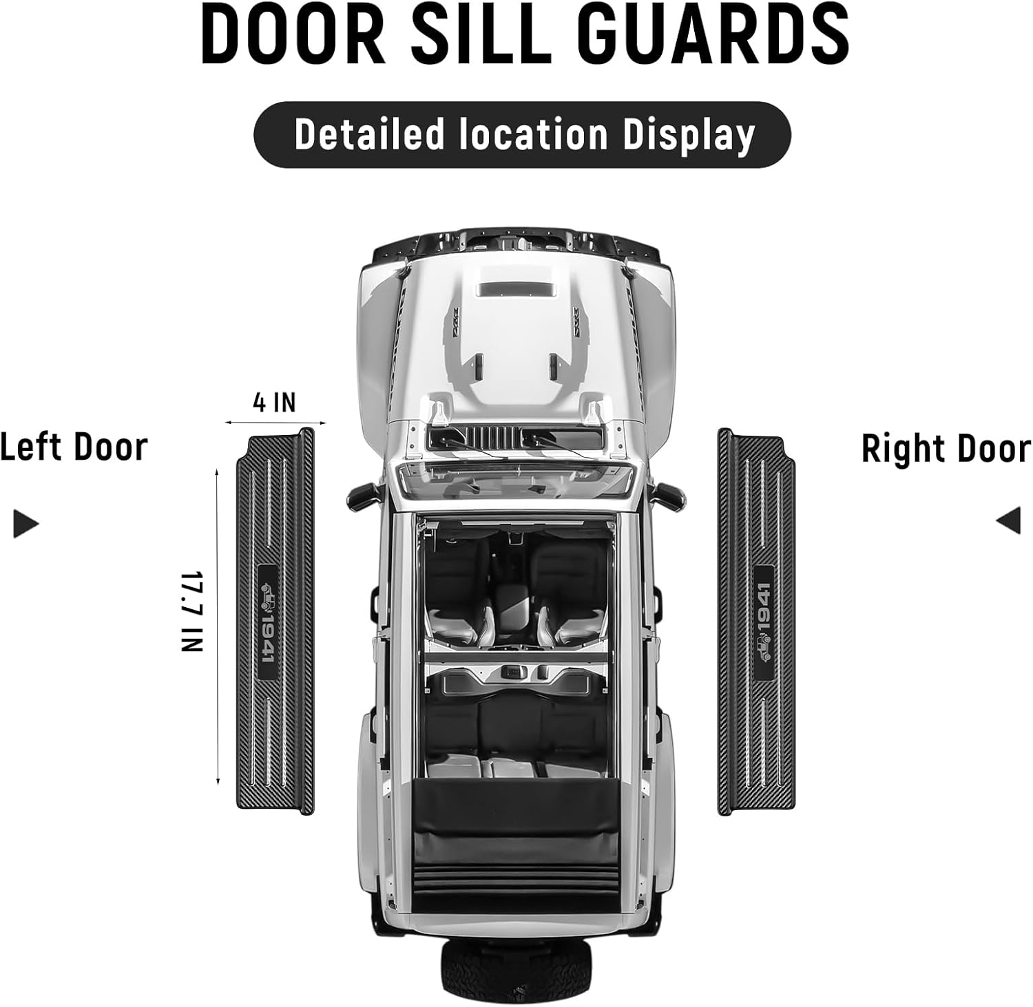 Bercicci 2PCS Door Sill Protector for Jeep Wrangler JL JLU 2018-2025 & Gladiator JT 2020-2025 Accessories Stainless Steel 2-Door Car Pedal Kick Protection (Carbon Fiber) image number 4