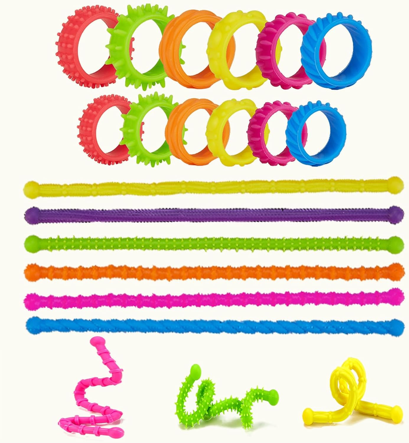 18 Pack Fidget Toys Kids Sensory Rings, Textured Stretchy String, Sensory Toys for Kids with Autism - Quiet Anxiety Fidgets for Classroom image number 4