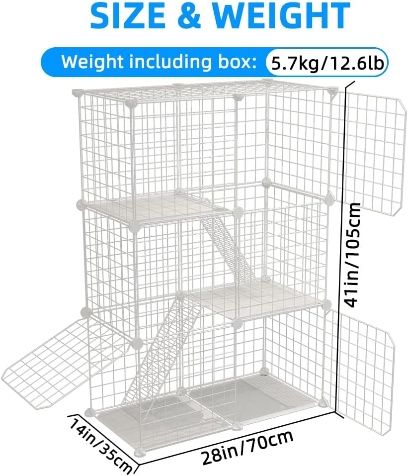Ricjurzzty Cat Cage,Portable Metal Wire Mesh Detachable Outdoor & Indoor Kitten Enclosure with Ladders,Cat Exercise Place Crate for Kitty,Puppy,Rabbits and Small Animals (White, 3 Tier & 3 Doors) image number 1