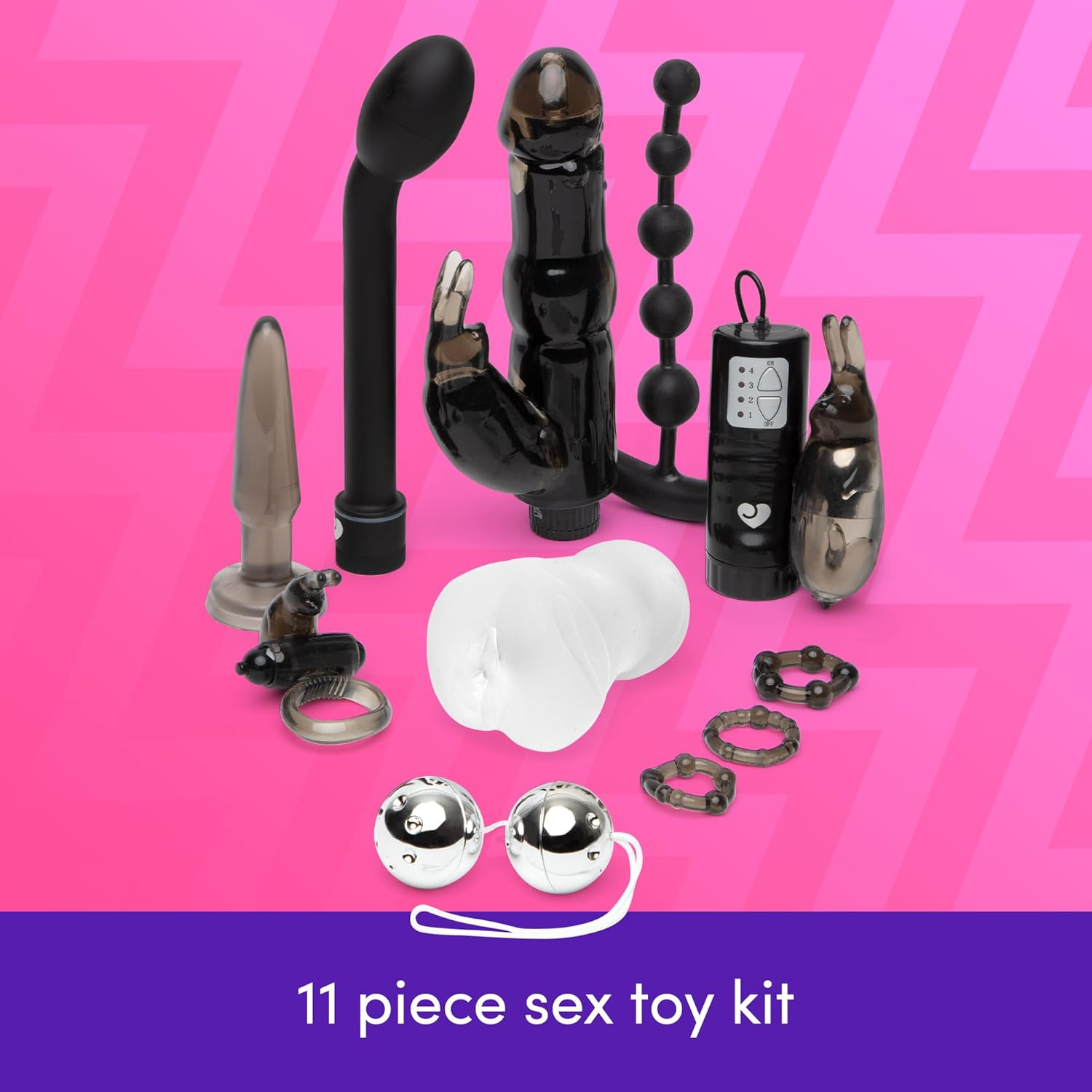Lovehoney Wild Weekend Adult Sex Toy Kit - G Spot & Rabbit Vibrators, Anal, Cock Rings & Kegal Balls - Beginner Friendly Sex Toys for Couples - 11 Piece Adult Set - Black image number 2