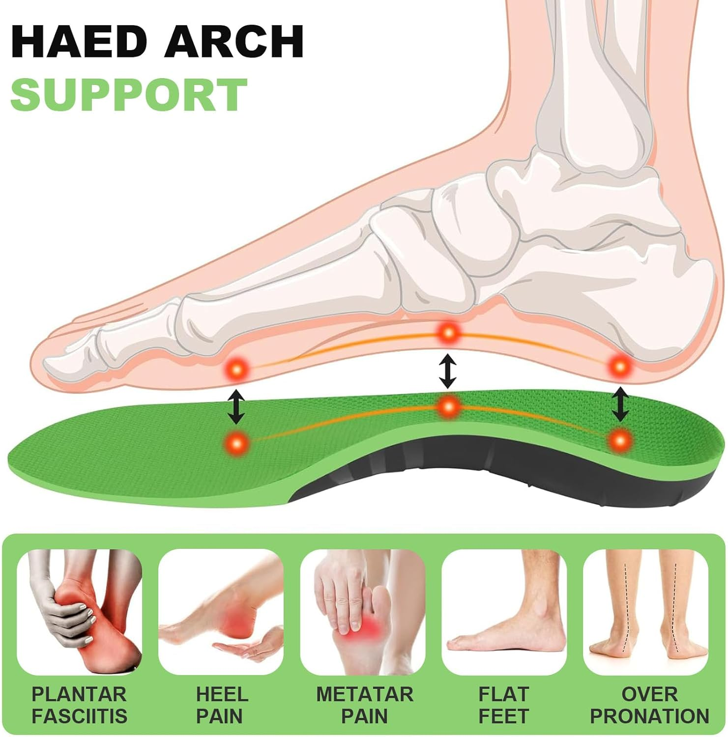 NHEWMAS Plantar Fasciitis Insoles for Men Women, Arch Support Pain Relief Orthotics, Flat Feet Orthotic Insert, Work Boot Insoles for Standing All Day (L: EU 43-46) image number 4