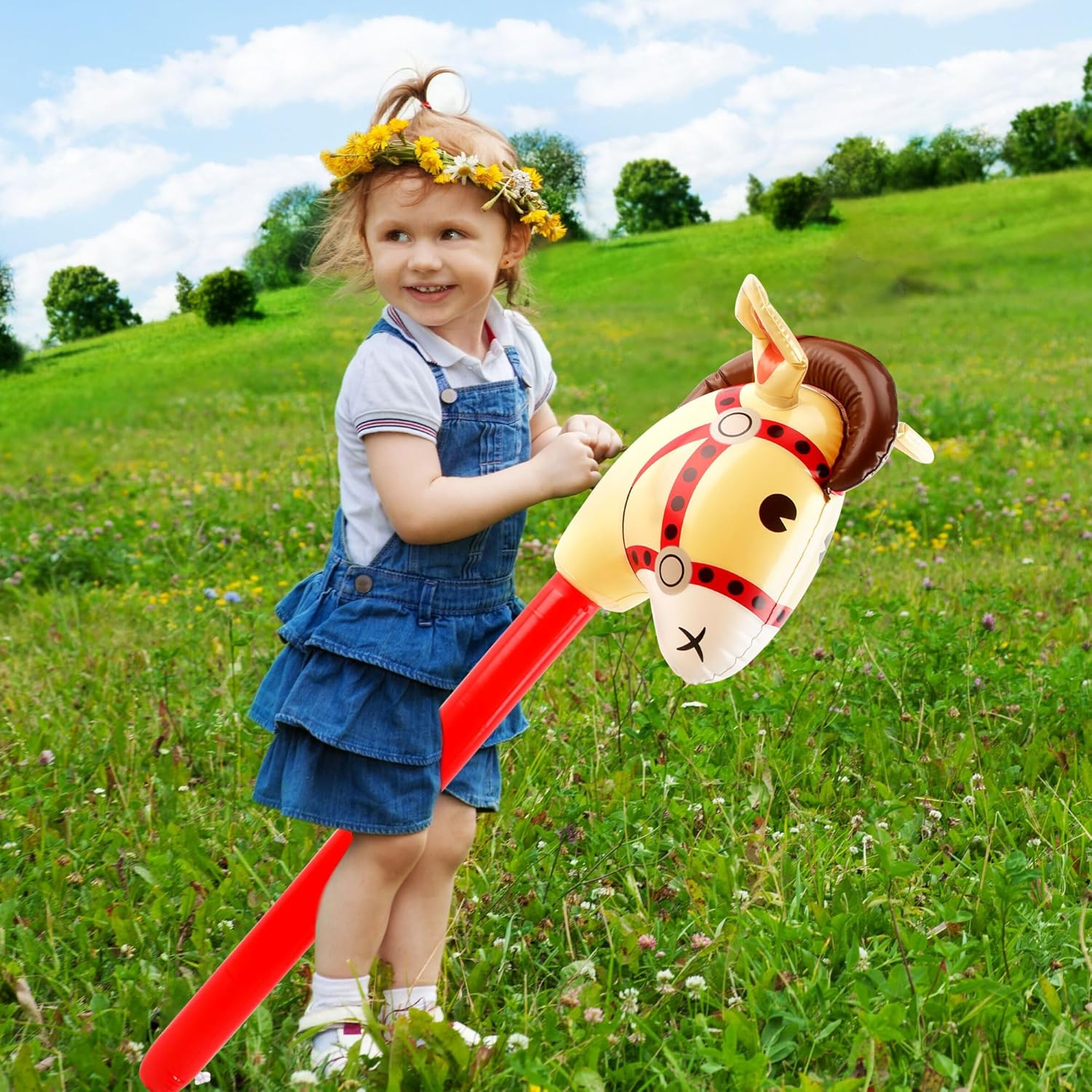 6 Pack 40 Inch Inflatable Horse Stick Cute Horsehead Stick Balloon Colorful Inflatable Horsehead Stick Blow up Pony Stick Toys for Christmas Cowboy Cowgirl Horse Theme Party Decor (Color Set 2) - Color Set 1 image number 3