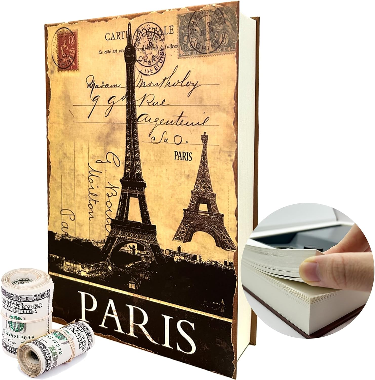 Genuine Paper Transfer Book Safe: Secret Hidden Safe, Combination Lock Included - Metal Safe Box and Protect Your Valuables inside an Authentic Paper Book, 8.7"&times;6"&times;1.8" (Paris)