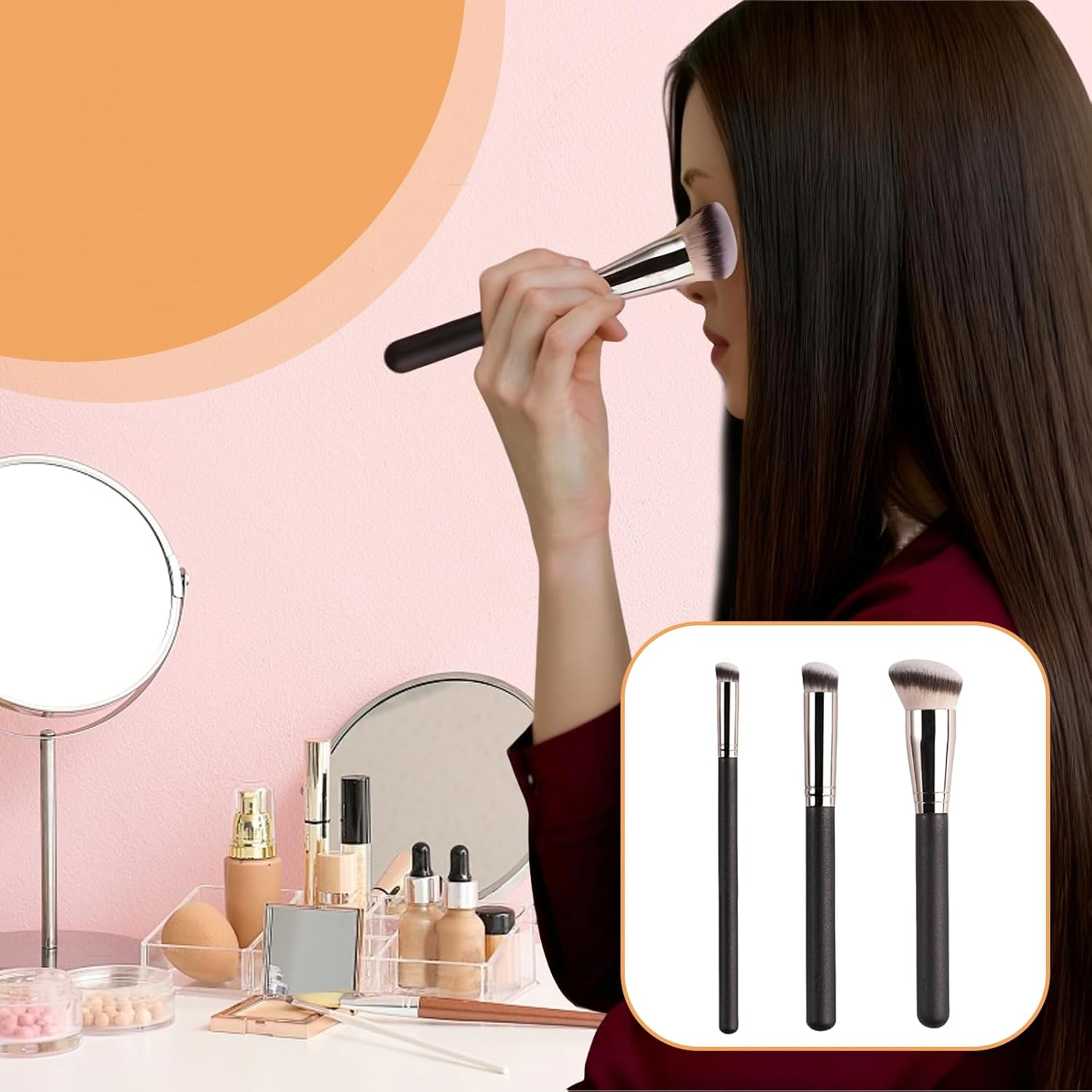ONBPIY 3Pcs Concealer Brush Set Professional Makeup Brushes Slanted Foundation Brush and Angled Concealer Brush for Liquid Cream Powder Foundation Blending image number 2