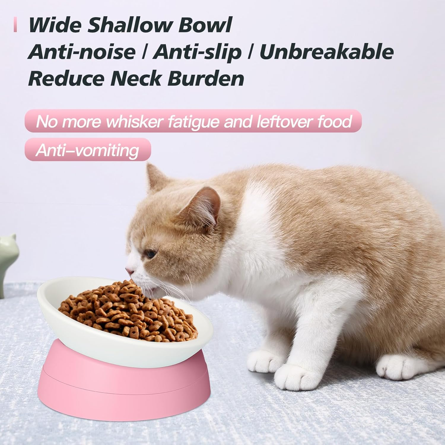 Hi, Ravitat Cat Bowls Elevated Cat Food Bowl Adjustable Cat Dish Anti-Slip and Anti-Noise Raised Cat Bowl Protecting Pet&rsquo;S Spine Thickened Plastic Bowl Suitable for Indoor Cats, 17 Oz - Light Blue  Pink  Black  Grey image number 2