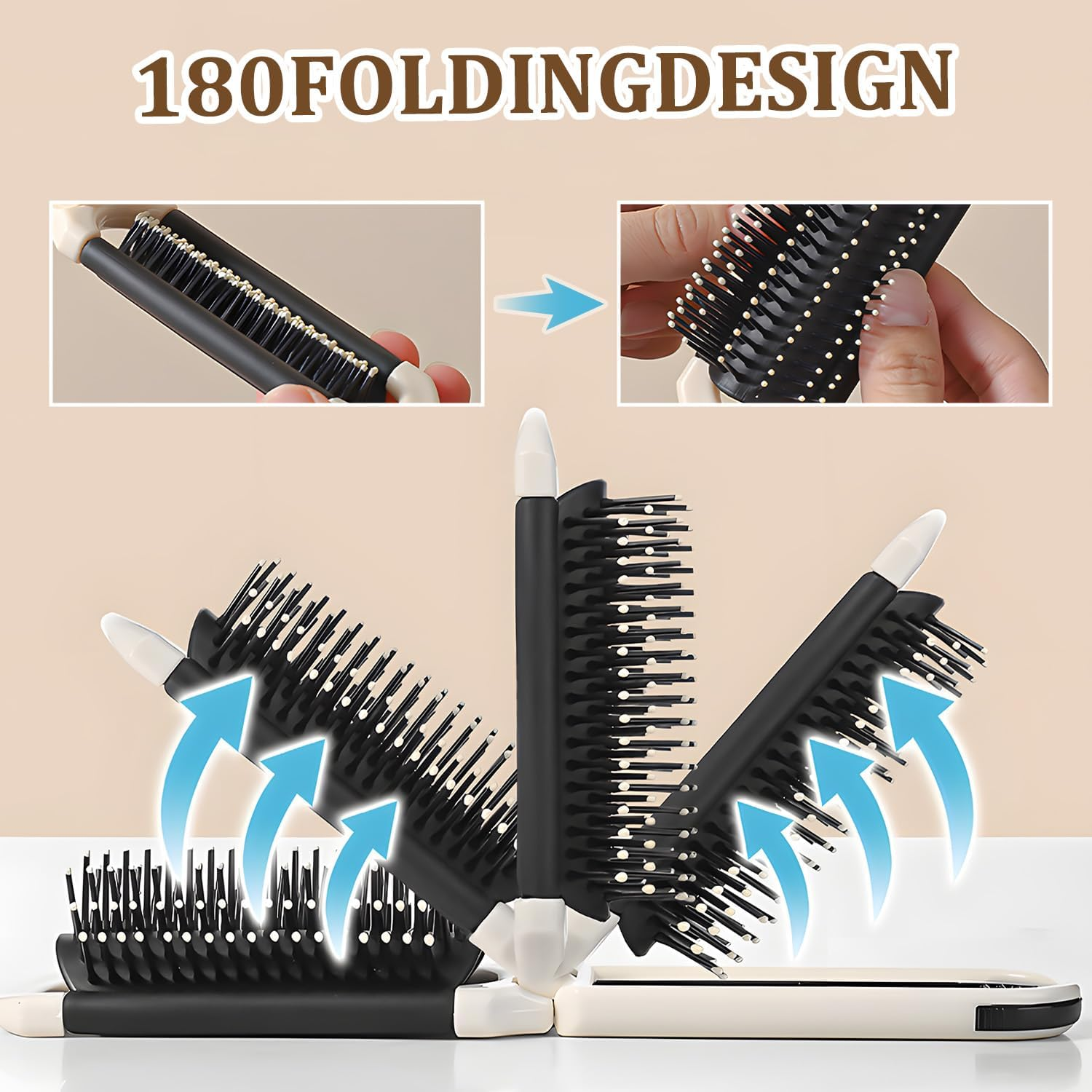 TORMEN 2 Pack Folding Travel Brushes for Hair Travel Hair Brush with Detachable Mirror Compact Scalp Massage Comb for Women Mini Portable Hairbrush for Purse Gym Trip(Electroplated Silver Plating) image number 3