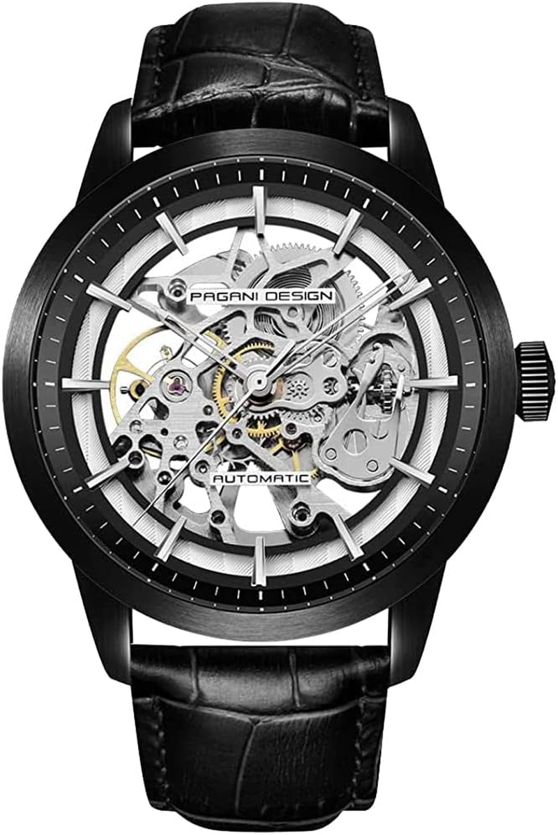 Pagani Design 2024 Men'S Automatic Skeleton, Automatic Stainless Steel Men'S Watch, Leather Strap, Pointer Series, Waterproof up to 100 Metres