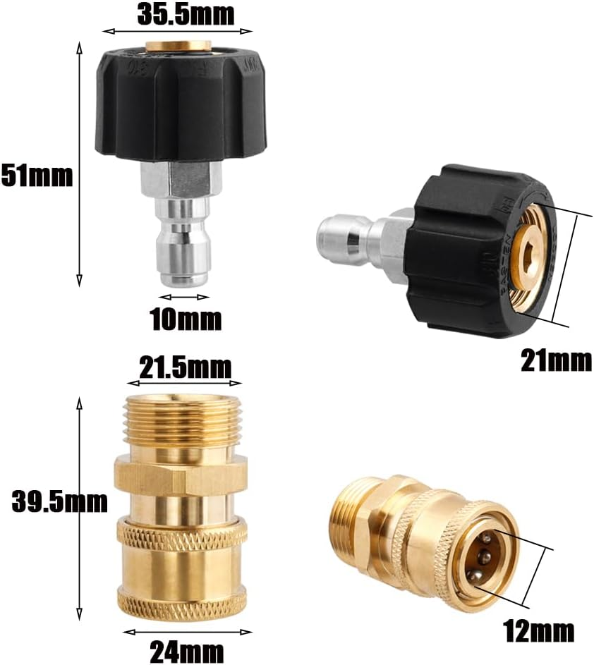 Yakamoz Pressure Washer Quick Connect Fittings, Quick Disconnect Kit, M22 Metric Male Tread Quick Connector, M22 Swivel to 1/4 Inch Quick Connect,4500Psi