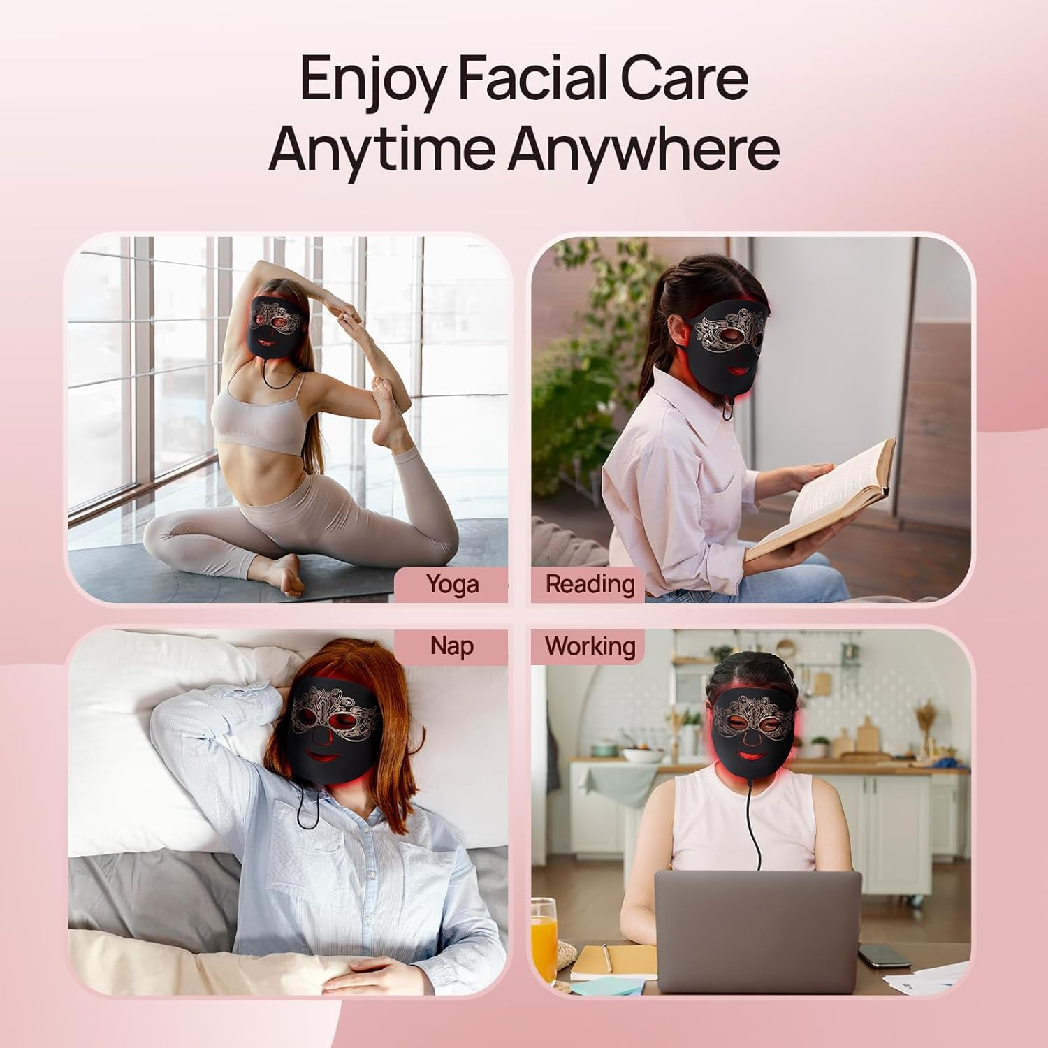 LED Therapy Mask for Face, 4 Wavelength Color LED Face Mask, Portable Infrared Red Light Facial Mask with Remote and Timing for Skin Care at Home Travel, Gift Box Package, Black image number 2