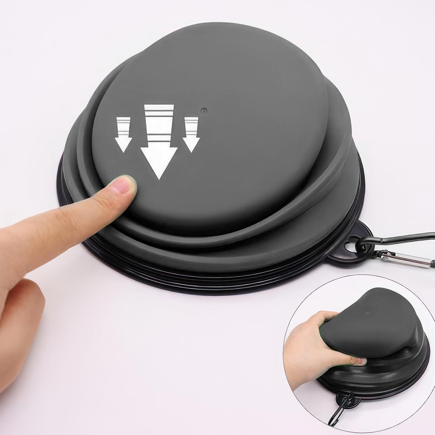 ZXCHOME Pack of 2 Dog Bowls, Foldable Travel Bowl, Leak-Proof Dog Bowl with Mountaineering Carabiner for Cats, Dogs and Pets for Water and Food (350 Ml, Black and White) image number 6