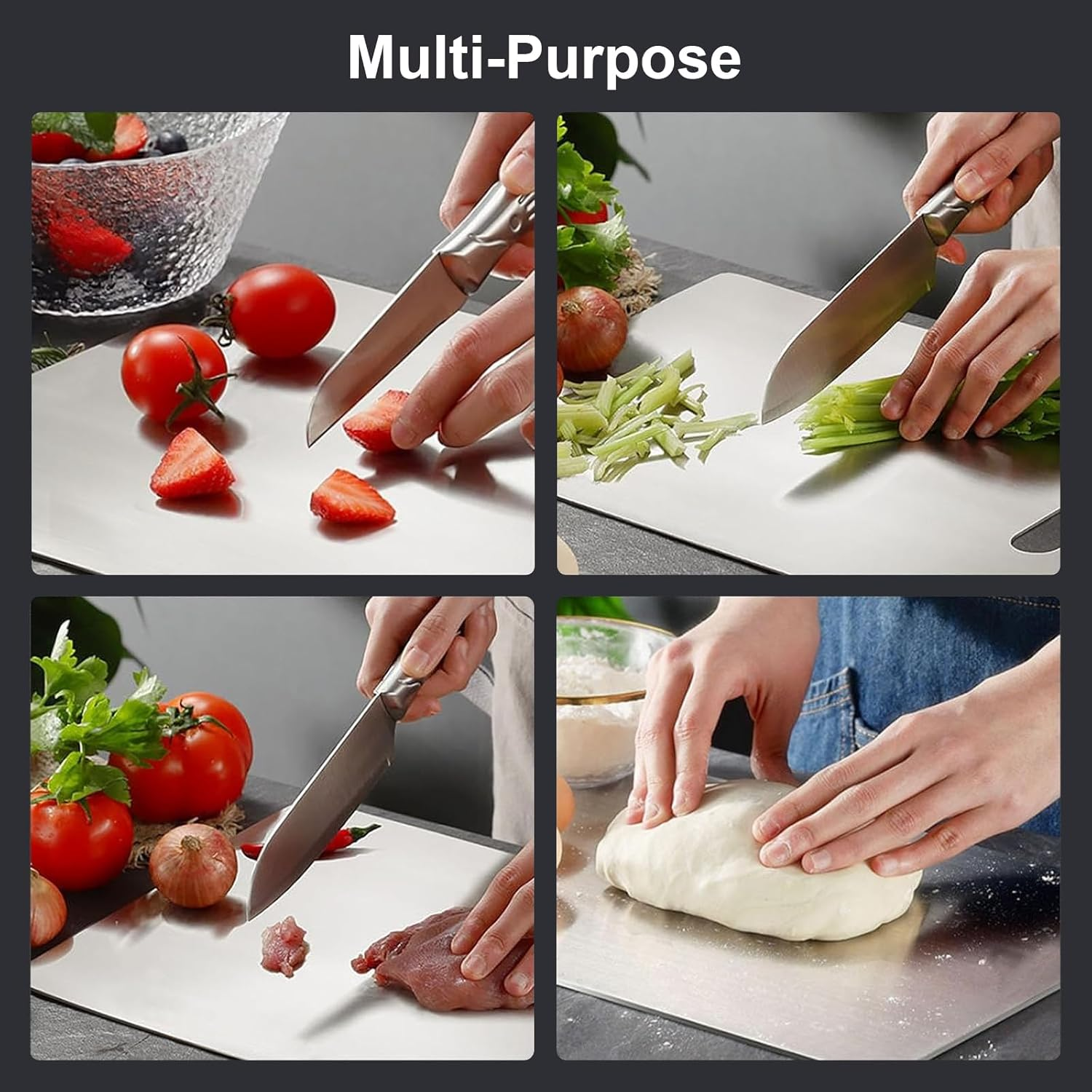 Spardar 2 Pieces Kitchen Chopping Boards, Kitchen Chopping Board Set with Stand, for Cutting Fruits, Vegetables, Meat and Seafood, with Sink, Kitchen Cutting Mat image number 2