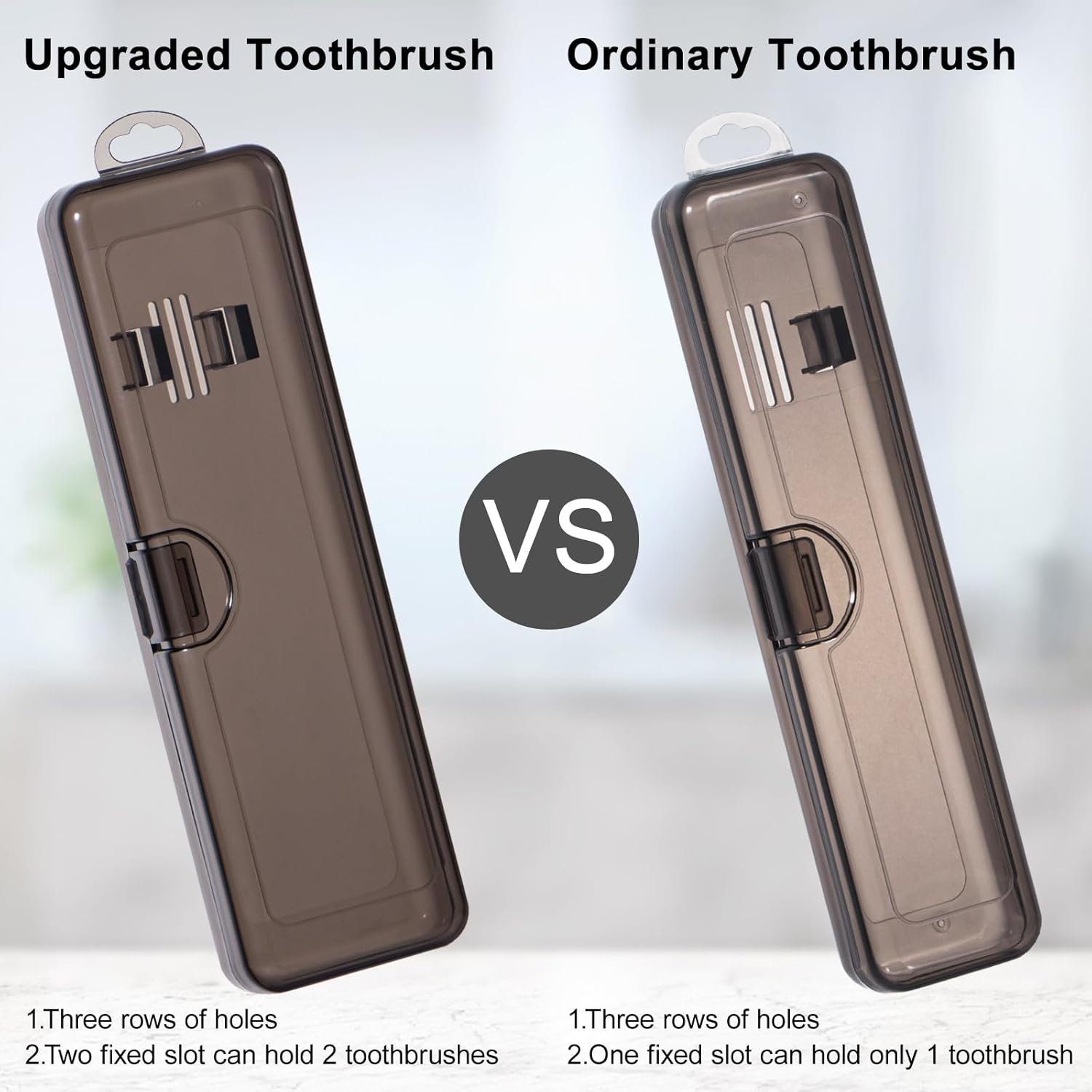 Yeeco Toothbrush Case 2 Packs, Transparent Black Toothbrush Travel Case, Plastic Toothbrush Holder Travel Size, 7.87 X 2.36X 1.18 Inches Portable for Traveling Can Palce 2 Toothbrushes image number 5