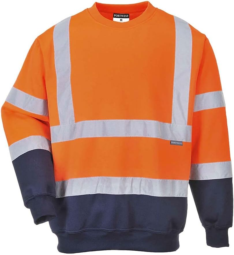 Portwest B306 Hi-Vis Contrast Sweatshirt ANSI Certified Reflective Workwear Durable Warm 40+ UPF Protection for Construction Rail and Industrial Use, Orange/Navy, XXXL image number 1