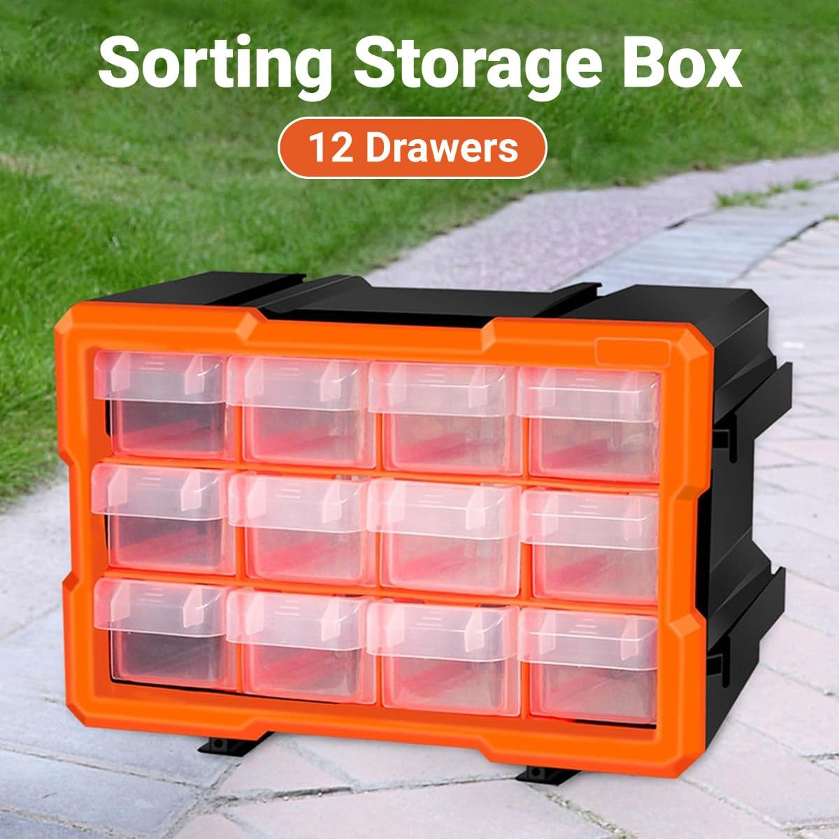 AIMALL Tool Storage Cabinet with Clear Drawers &ndash; Plastic Organiser Chest with Dividers for Screws, Crafts, Sewing, Hardware &ndash; 11.6"X6.5"X7.5" / 15"X6.5"X18.9" image number 2