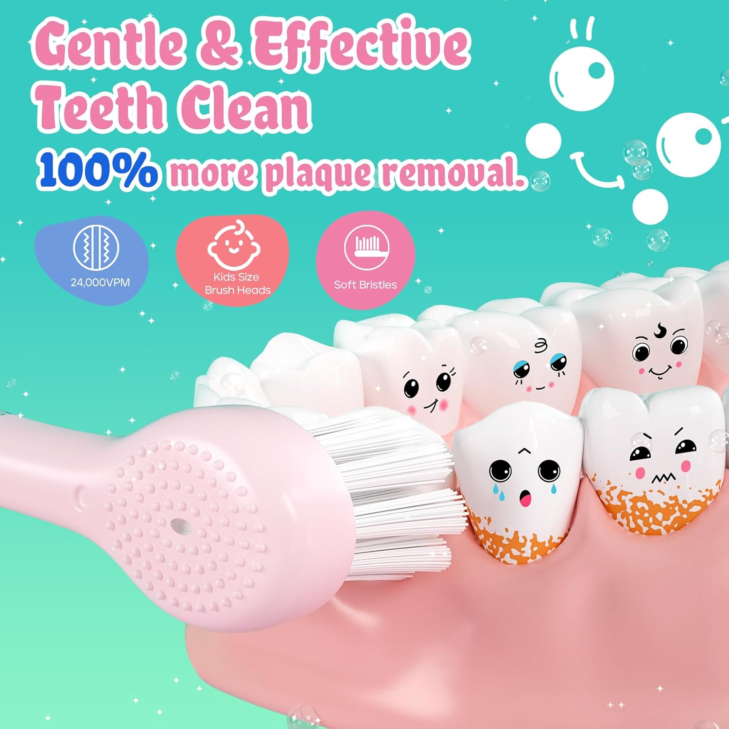 SEAGO Kids Electric Toothbrushes Rechargeable, Toddler Electric Toothbrush with Magnetic Charging, LED Observing Light, 8 Toothbrush Heads for Ages 2-4-6 Boys Girls (Pink) - Pink image number 2