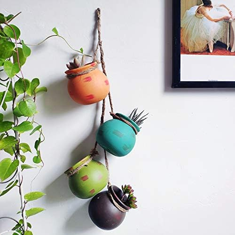 4PCS 4.0 Inch Hanging Succulent Planters Dangling Ceramic Pot Wall or Ceiling Mount Hanging Ceramic Plant Pot Hanging Planter Hanging Pendant Hanging Basket Succulent Planter/Succulent Cactus/ image number 4