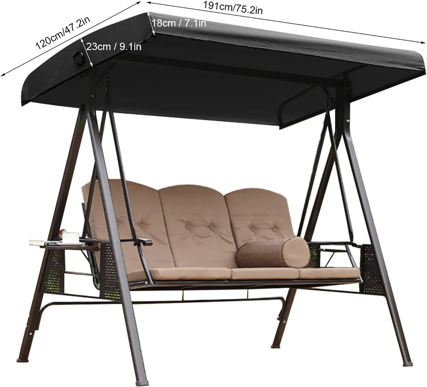 Garden Swing Canopy, Swings Chair Canopy Replacement Porch Top Sun Shade UV Resistant Awning Glider Windproof Hammock Roof Protection Replacements Poolside Balcony Backyard 75'' X 52''(Black) image number 4