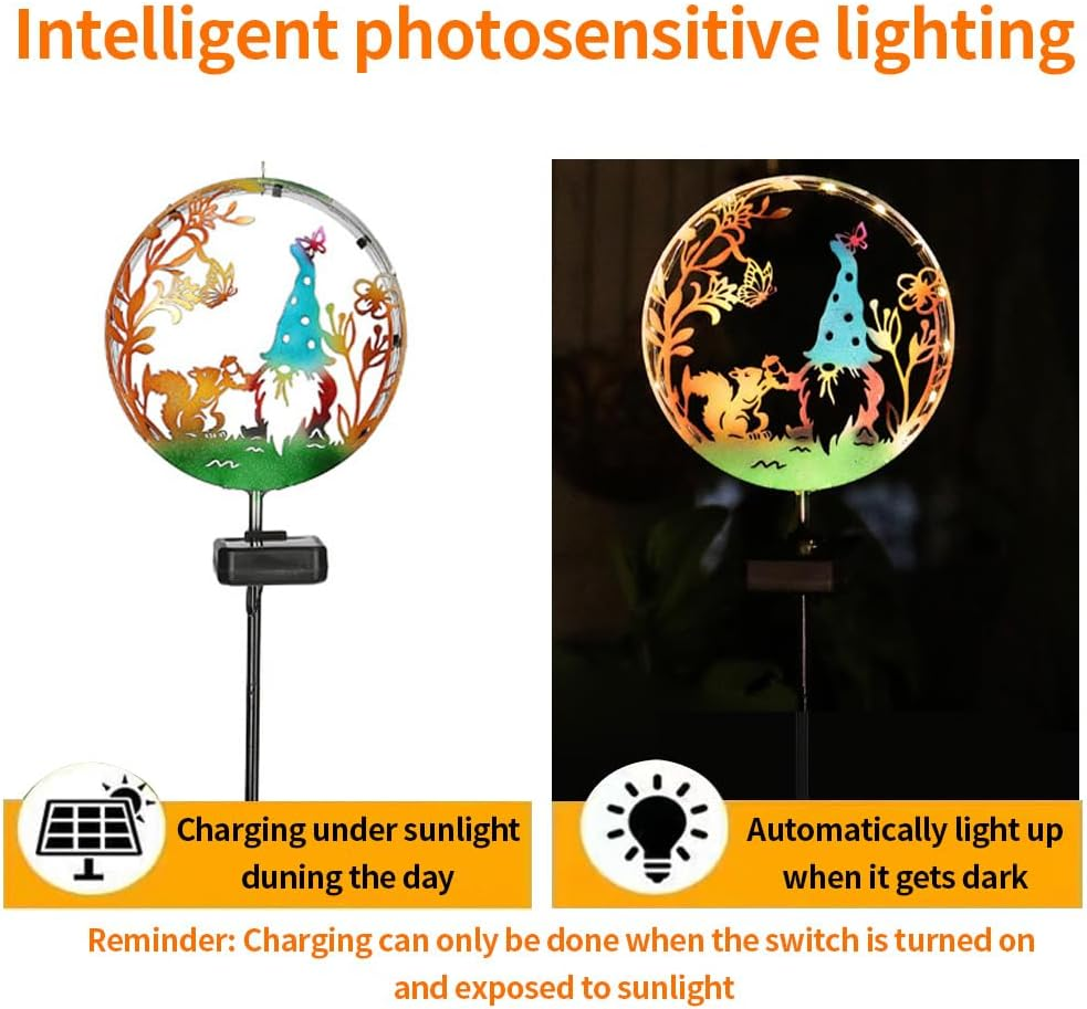 YZYOE Solar Powered Squirrel Elf Light, Garden Decoration Forge Iron Art Beautiful Squirrel and Elf Floor Lamp, Wireless Dusk to Dusk LED Landscape Light Waterproof image number 3