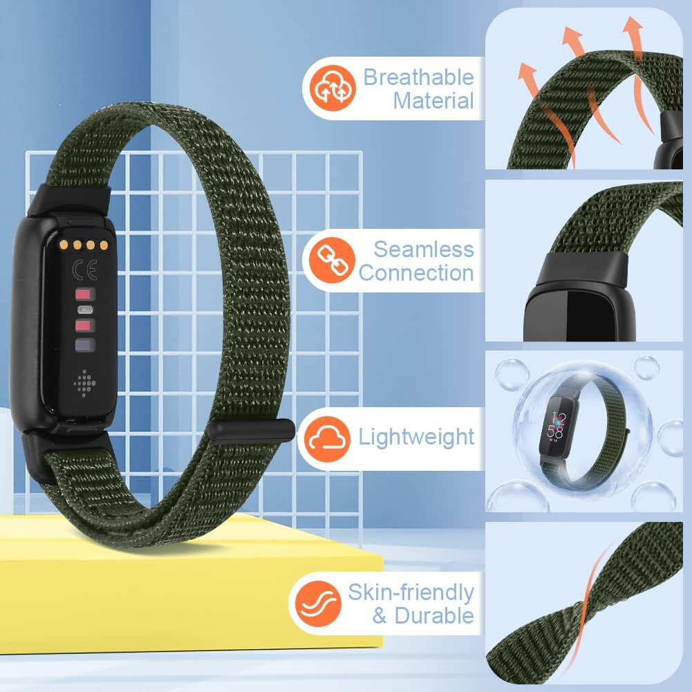Nylon Bands Compatible with Fitbit Luxe Band for Women,Soft Sport Loop Adjustable Wristband Replacement Strap for Fitbit Luxe/Fitbit Luxe Special Edition for Women Men - Black+Newmidnightblue+Pinksand image number 5