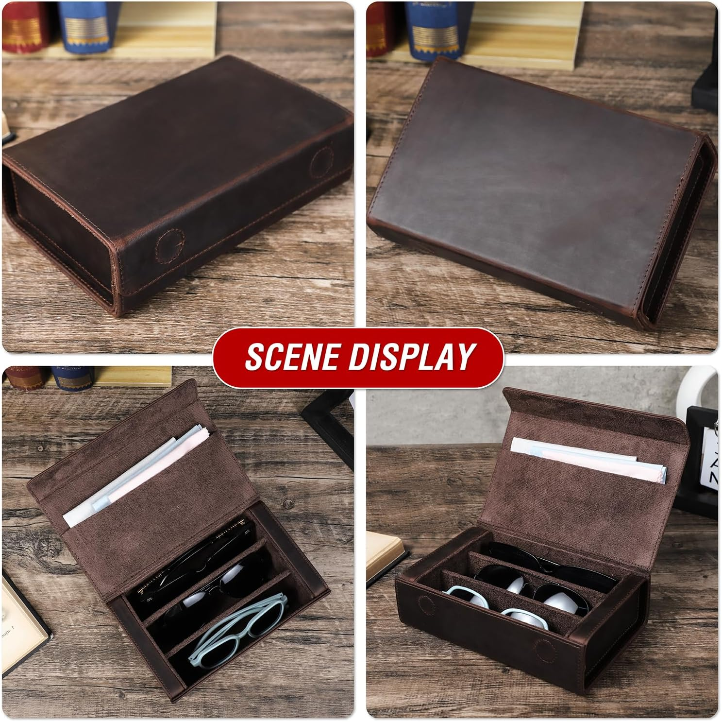 Catapurus Sunglasses Organizer Case for Man & Woman, Top Grain Leather & Handmade, Portable Travel Eyeglasses Storage Holder image number 4